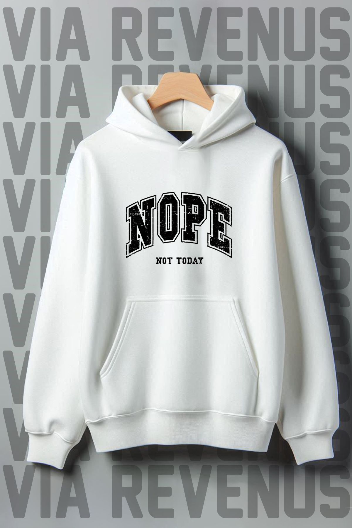 Vordevia Nope Not Today - Kangaroo Pattern, 3 Thread Raster, Wide Fit Hooded Sweatshirt