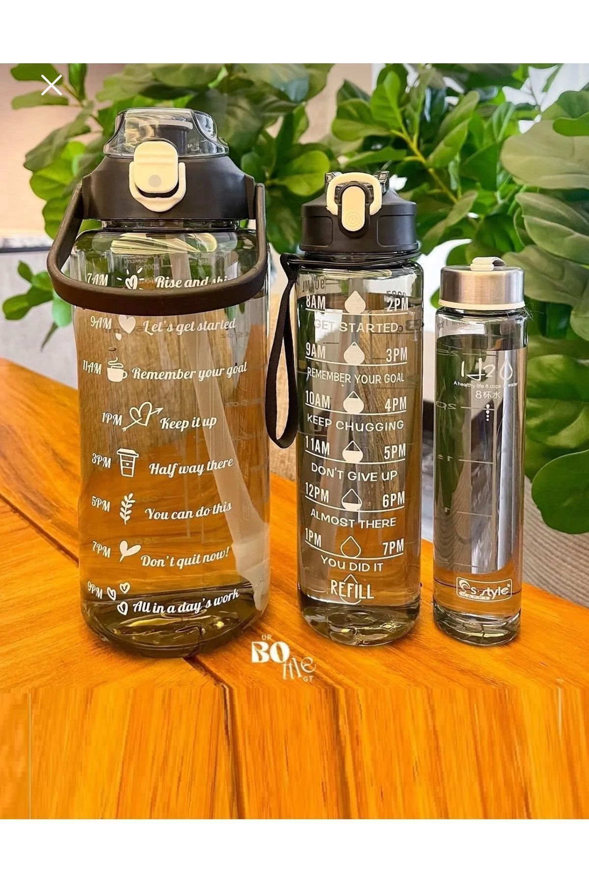 3 Lü Set Şeffaf Su Matarası Şişesi Suluk 2 Lt 900ml 600ml Spor Salonu Su Şişesi Çizelgeli