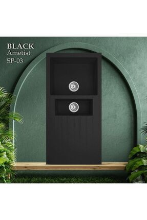 SYPRO Granit Eviye | Çift Hazne Izgaralı | Siyah | Ametist Sp03 | Evye