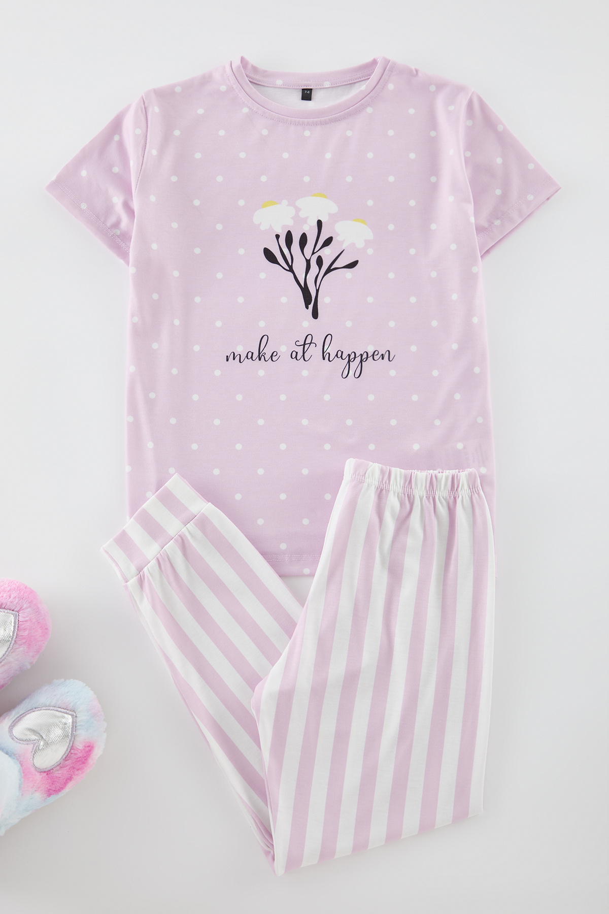 TRENDYOLKIDS Lila dívčí pyžamový set s potiskem Pletený set spodního a horníh...