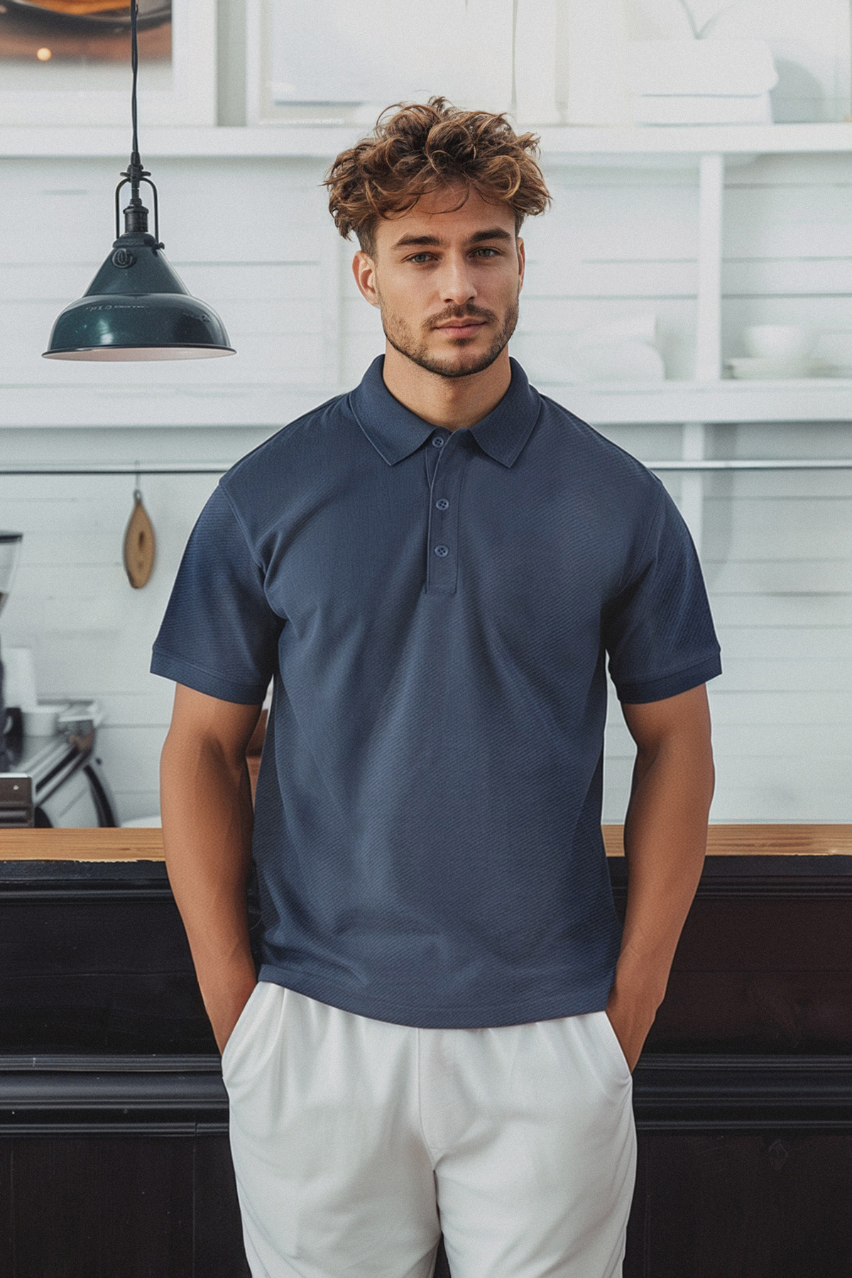 Trendyolmilla Man Indigo Regular/Normal Kesim Kısa Kol Dokulu Düğmeli Polo Yaka T-shirt TMNSS23PO00018