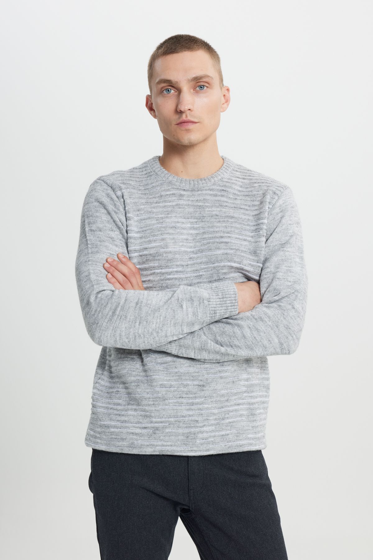 ALTINYILDIZ CLASSICS-Férfi mintás kötöttáru pulóver - Bone-Grimelange, Crew Neck, Standard Fit 3