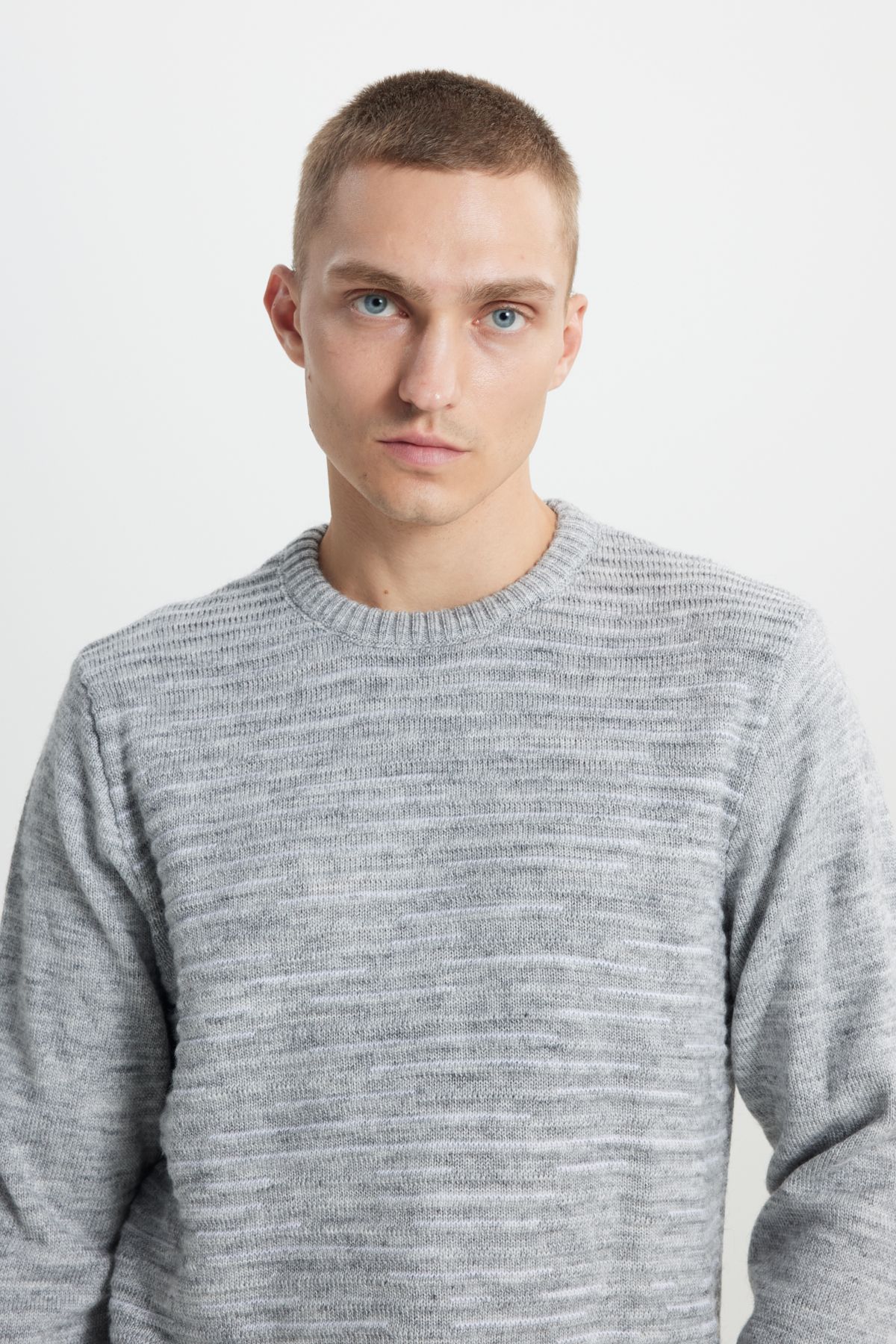 ALTINYILDIZ CLASSICS-Férfi mintás kötöttáru pulóver - Bone-Grimelange, Crew Neck, Standard Fit 5
