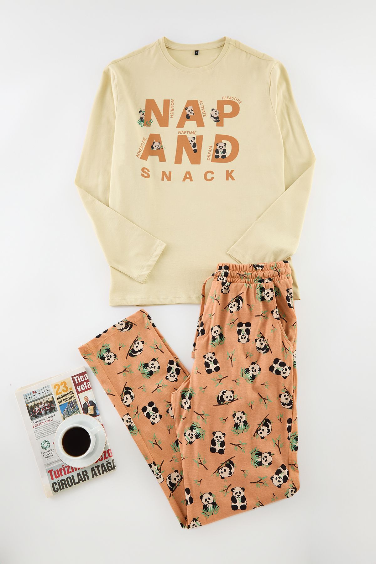 Trendyol Collection Set Pijamale Tricotate Portocaliu Cu Ajustare Normală - 100% Bumbac Masculin - XL