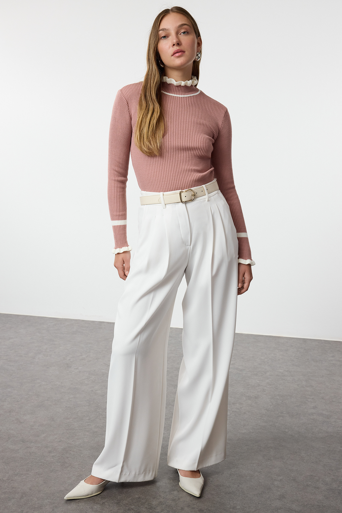 Trendyol Collection Pletený svetr Dusty Rose Color Block TWOAW22KZ1250