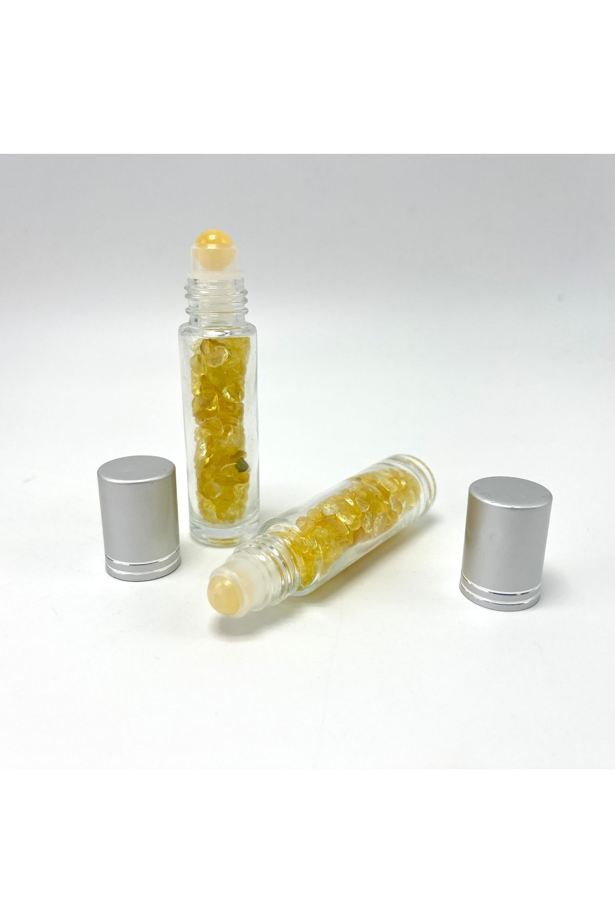 Sertifikalı Sitrin Doğal Taş Esans Şişesi ve Roller Masaj Aleti 10ml — طلایی ydtma20 — تصویر 1 از 6