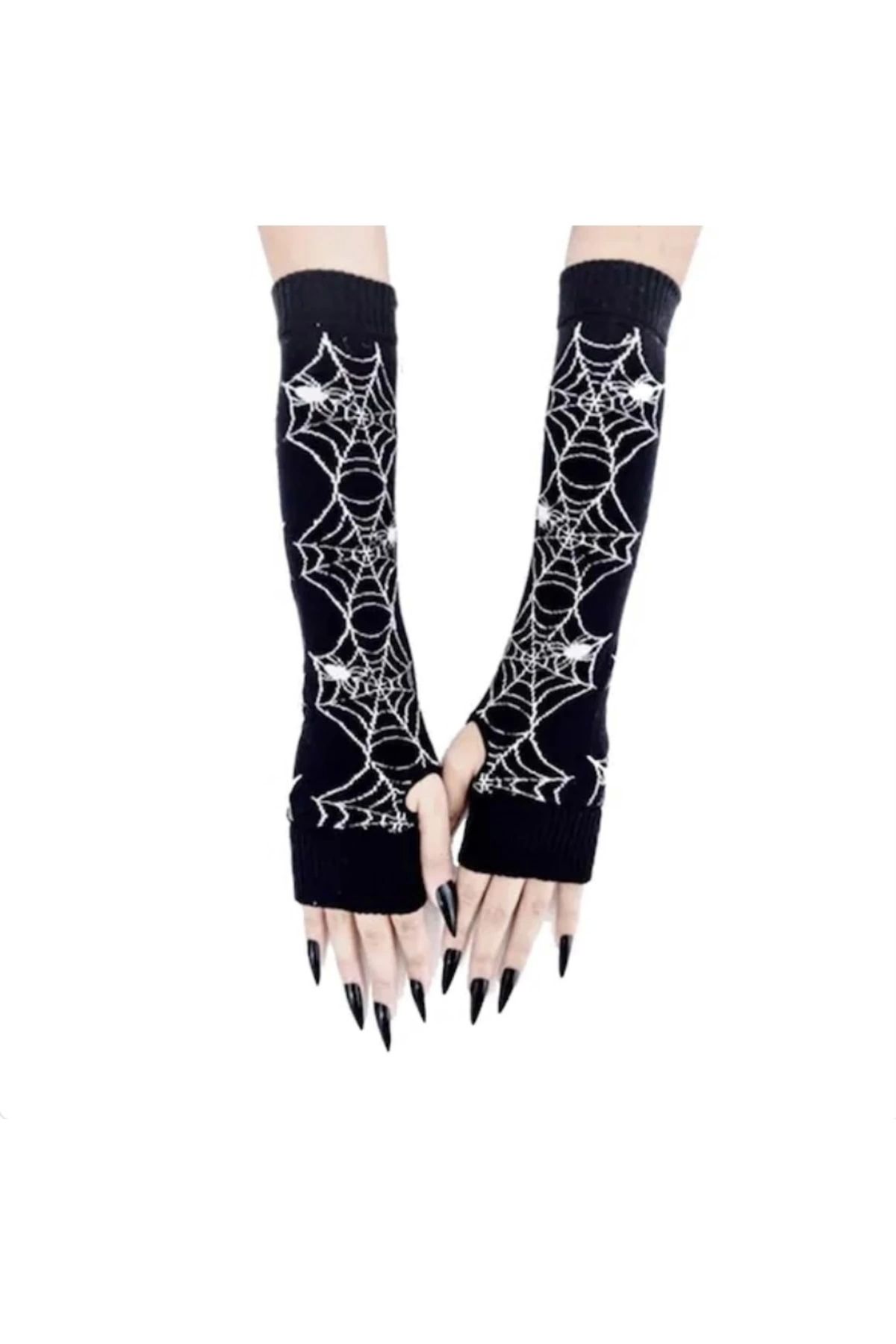DarkellaStore Gothic Punk Gotik Örümcek Ağ Kolluk Eldiven