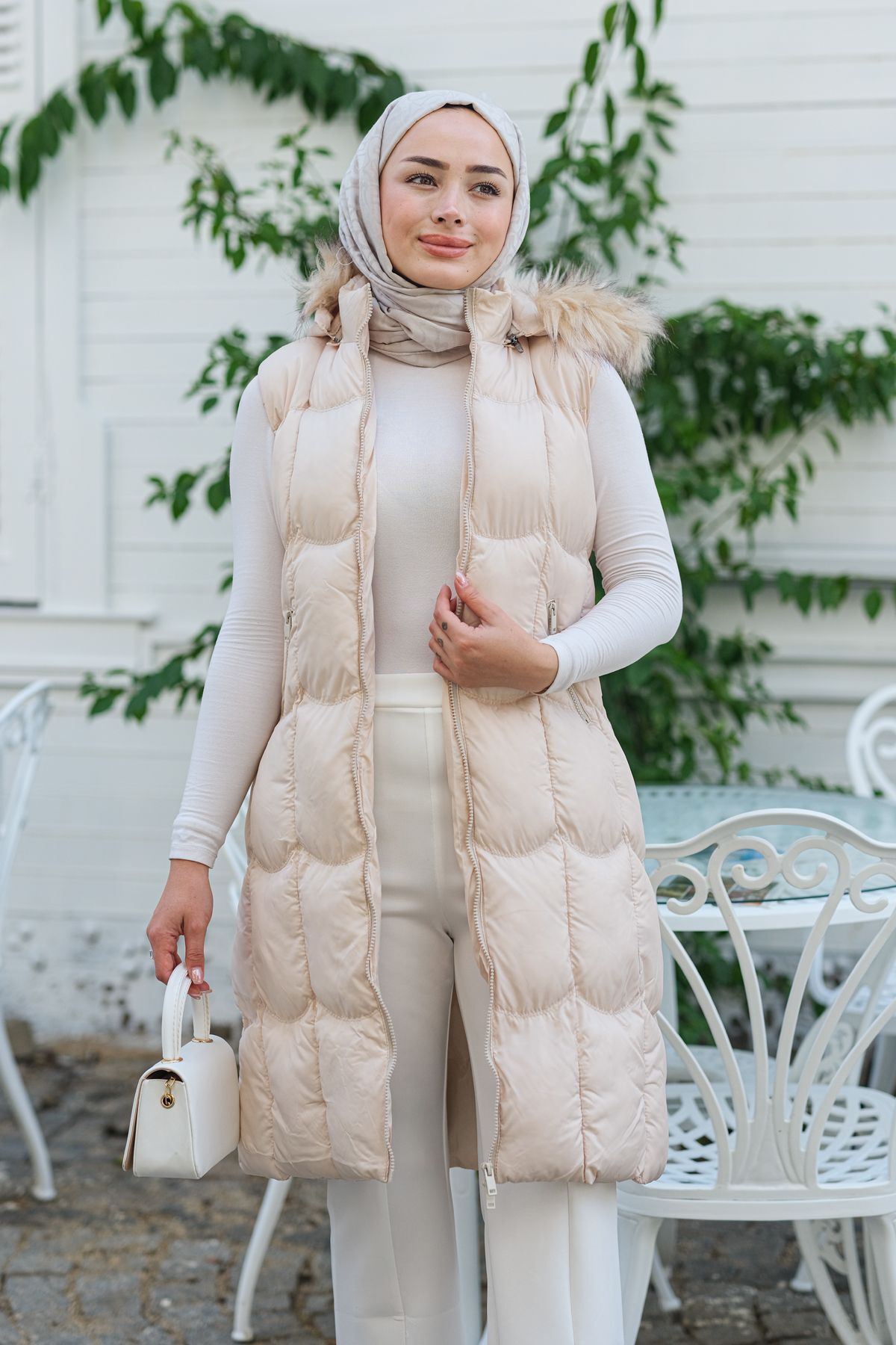 LOCCO Kapüşonlu Şişme Yelek Krem