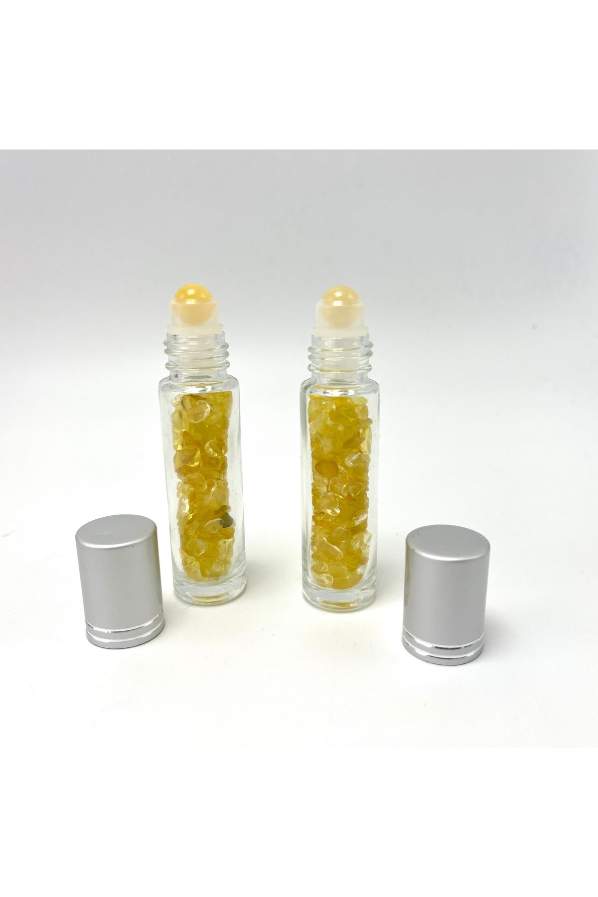 Sertifikalı Sitrin Doğal Taş Esans Şişesi ve Roller Masaj Aleti 10ml — طلایی ydtma20 — تصویر 5 از 6