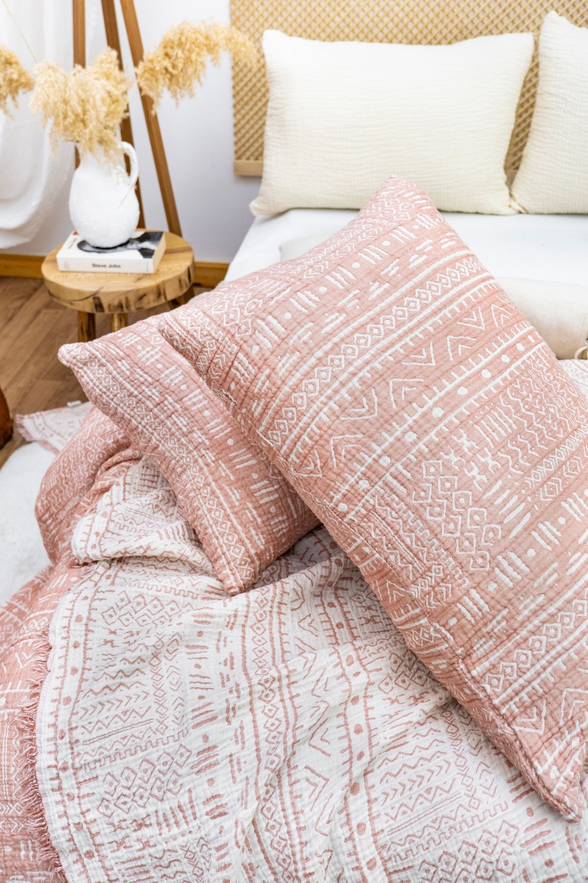 destinyhometex-Aztec Patterned Single Bedspread - 160X240Cm/50X70Cm, 4 Layers, Multi Muslin, 100% Cotton 4