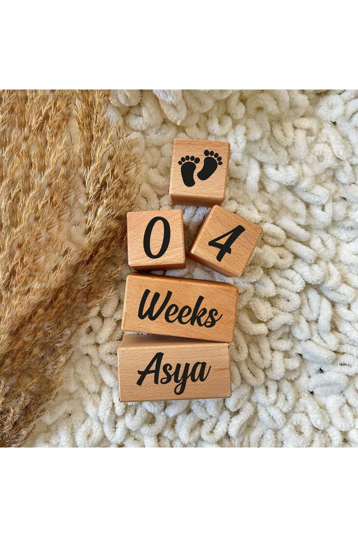 BİANNE ATÖLYESİ İSİMLİ Ahşap Bebek Anı Küpü Ahşap Anı Küpü Fotoğraf ve Dekor İsimli Küp İngilizce