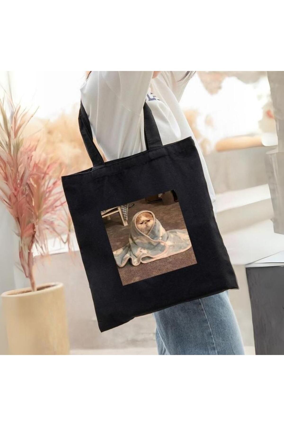 DEEFWEAR Geantă Din Pânză Stillex Black Cat - Design Drăguț Unisex - One Size