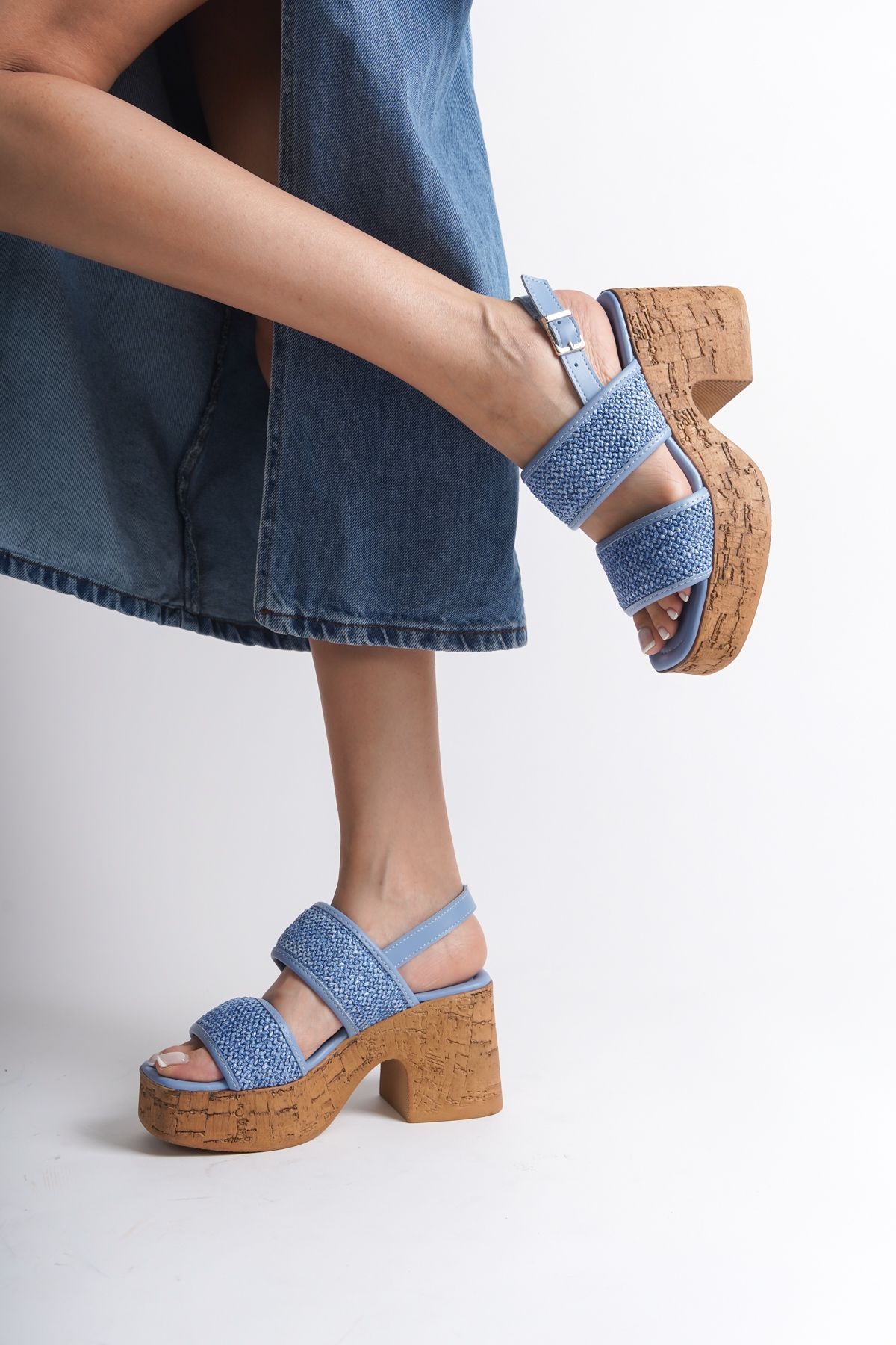 صندل آبی زنانه دمپایی دو باند حصیری مبتنی بر سکوی قارچ Capone Outfitters