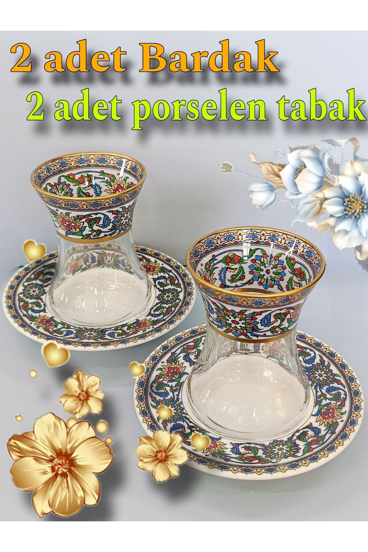 SAMSA-Gold China Patterned Model 2 Porcelain Plate 2 Thin Waisted Cups Set of 2 1