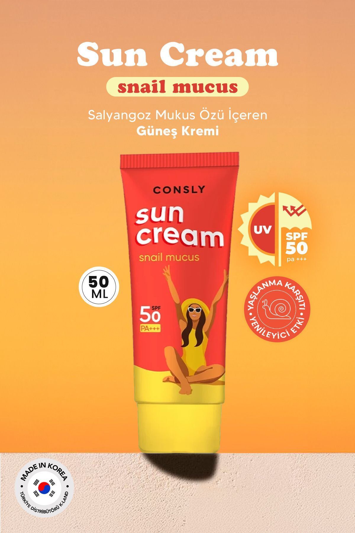 CONSLY-Spf 50 Pa Korean Snail Sun Cream - Snail Mucus Sun Cream with Mucus Extract 50 ml 2