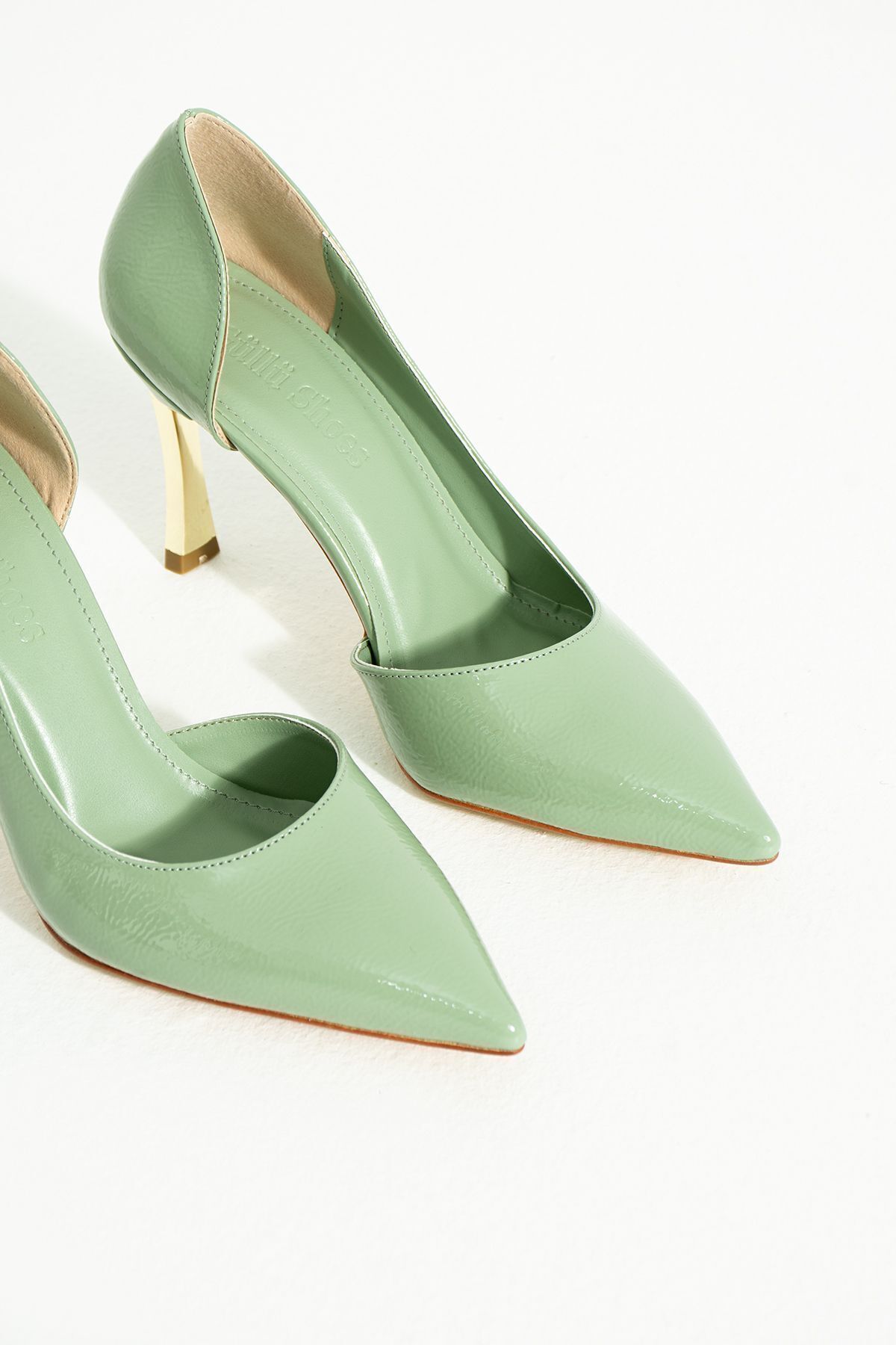 Gullu Shoes Light Green Patent Leather Vegan Leather Women s Heeled Shoes Comfortable Daily and Special Occasions Trendyol