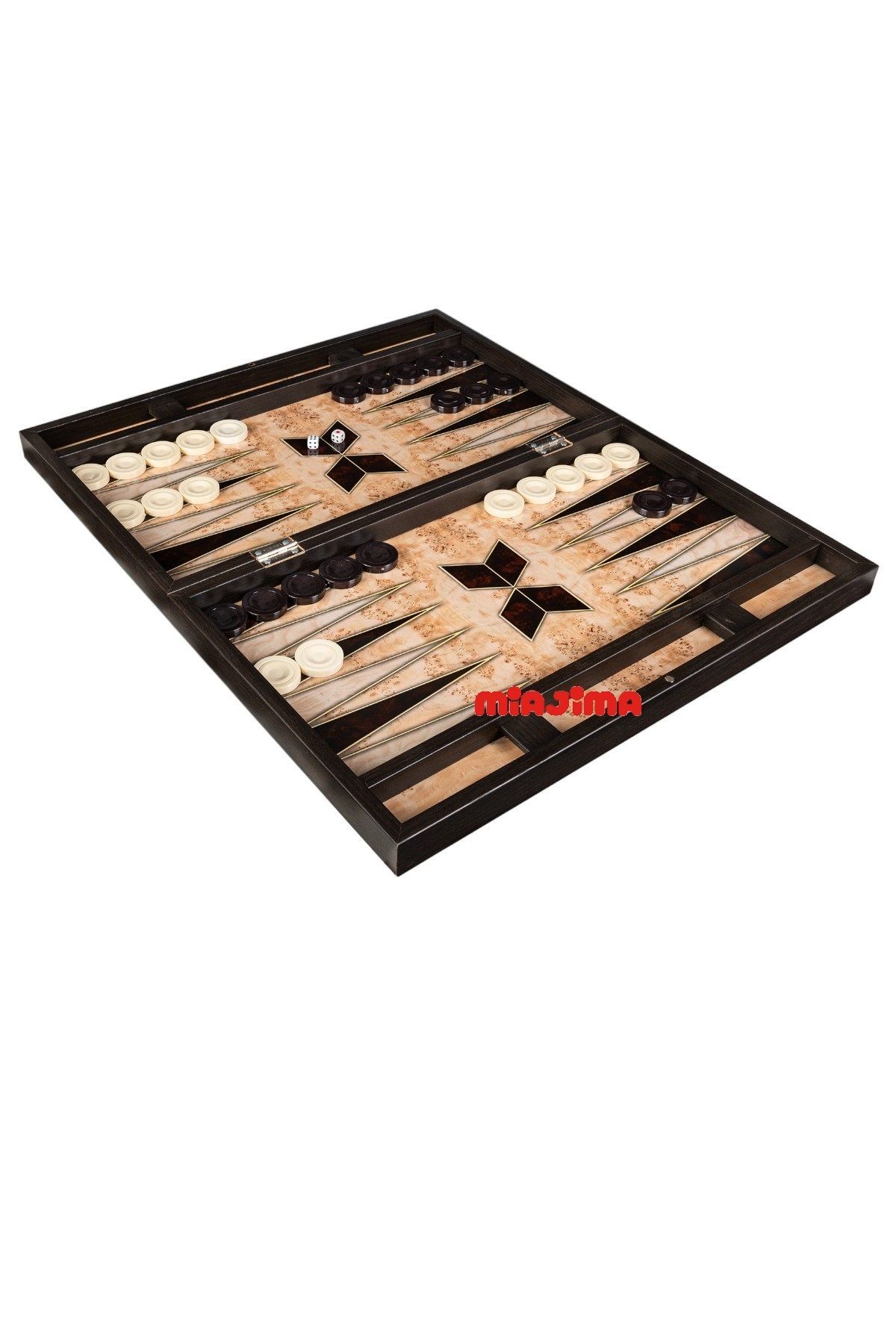 Miajima-Geometric Patterned Walnut Trendy Backgammon Set with Flake Tank Large Size 4
