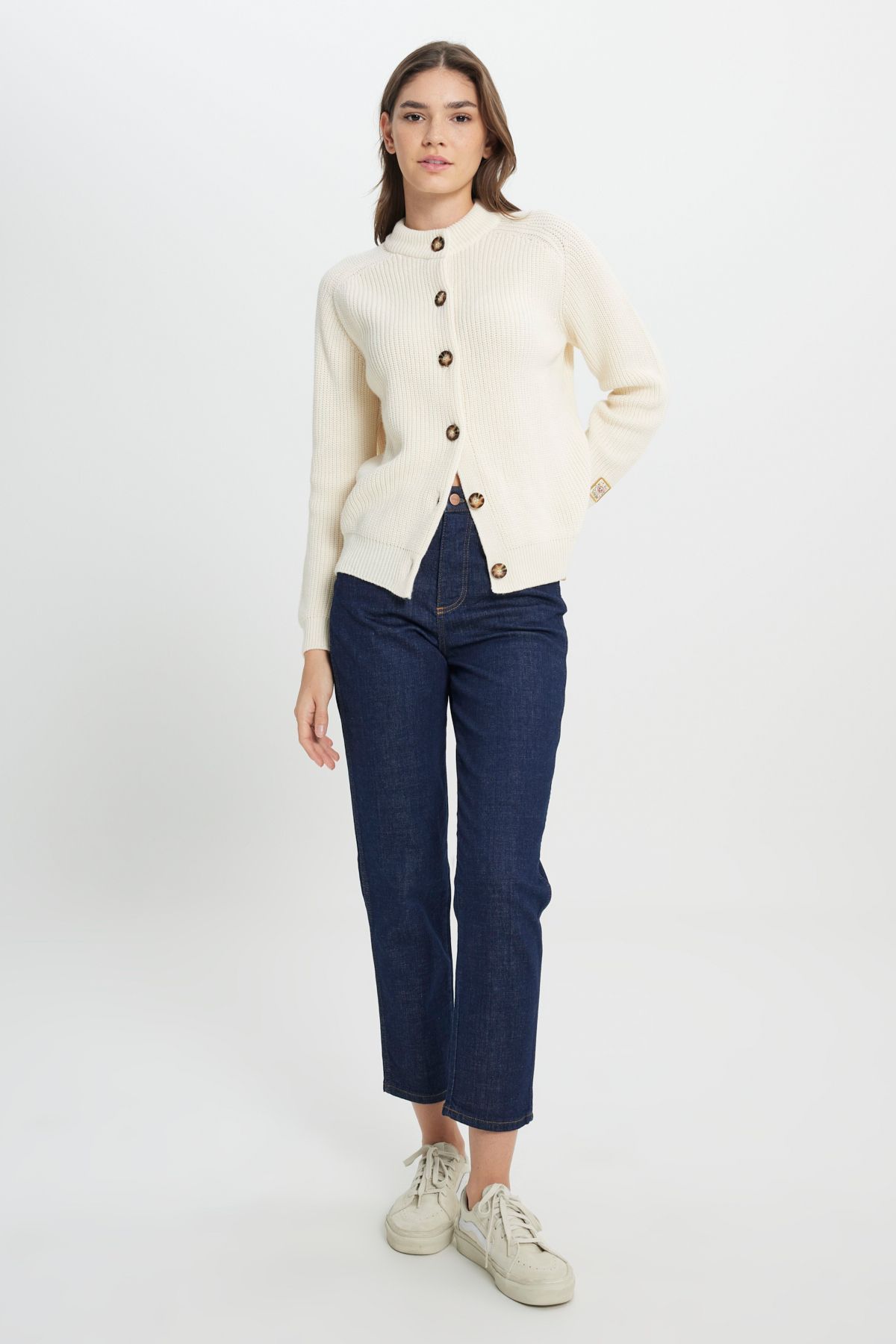 WRANGLER-Regular Fit Regular Cut Guziki Szczegółowy Młodzieżowy Uroczy Damski Sweter Kardigan Ecru Knitwear 3