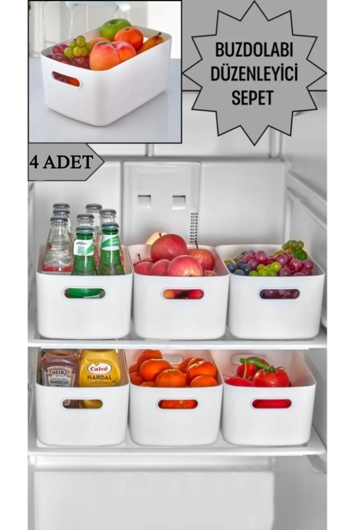 ALMITAL Organizator Pentru Frigider 4 Bucăți - Coș Organizator Pentru Interiorul Dulapului Și Baie (2 Bucăți 3,5 - 2 Bucăți 9,5 Lt) - One Size
