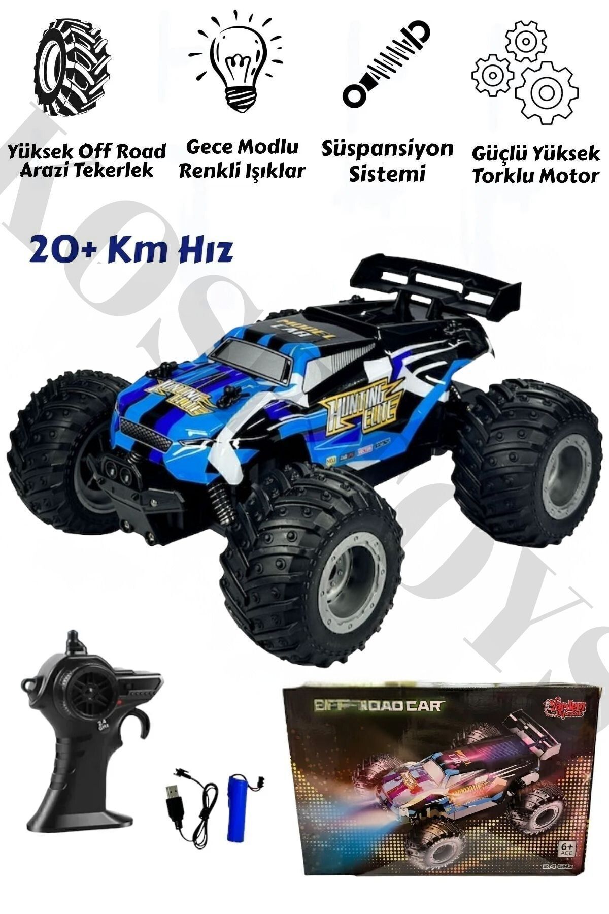 Uzaktan Kumandalı Araba Mavi Full Fonksiyon Şarjlı 22cm Işıklı Drift 4x2 20 Km Hız Yapan