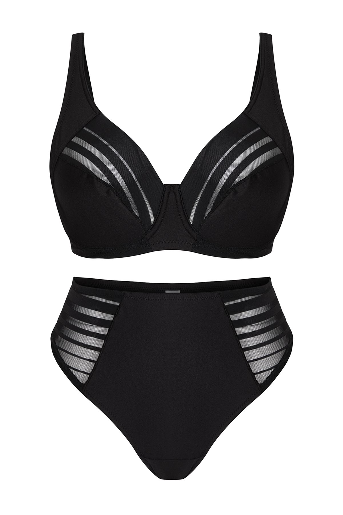 Trendyol Curve-Комплект нижньої білизни в чорну смужку Plus Size Underwire без кісточок TBBAW25DG00002 2