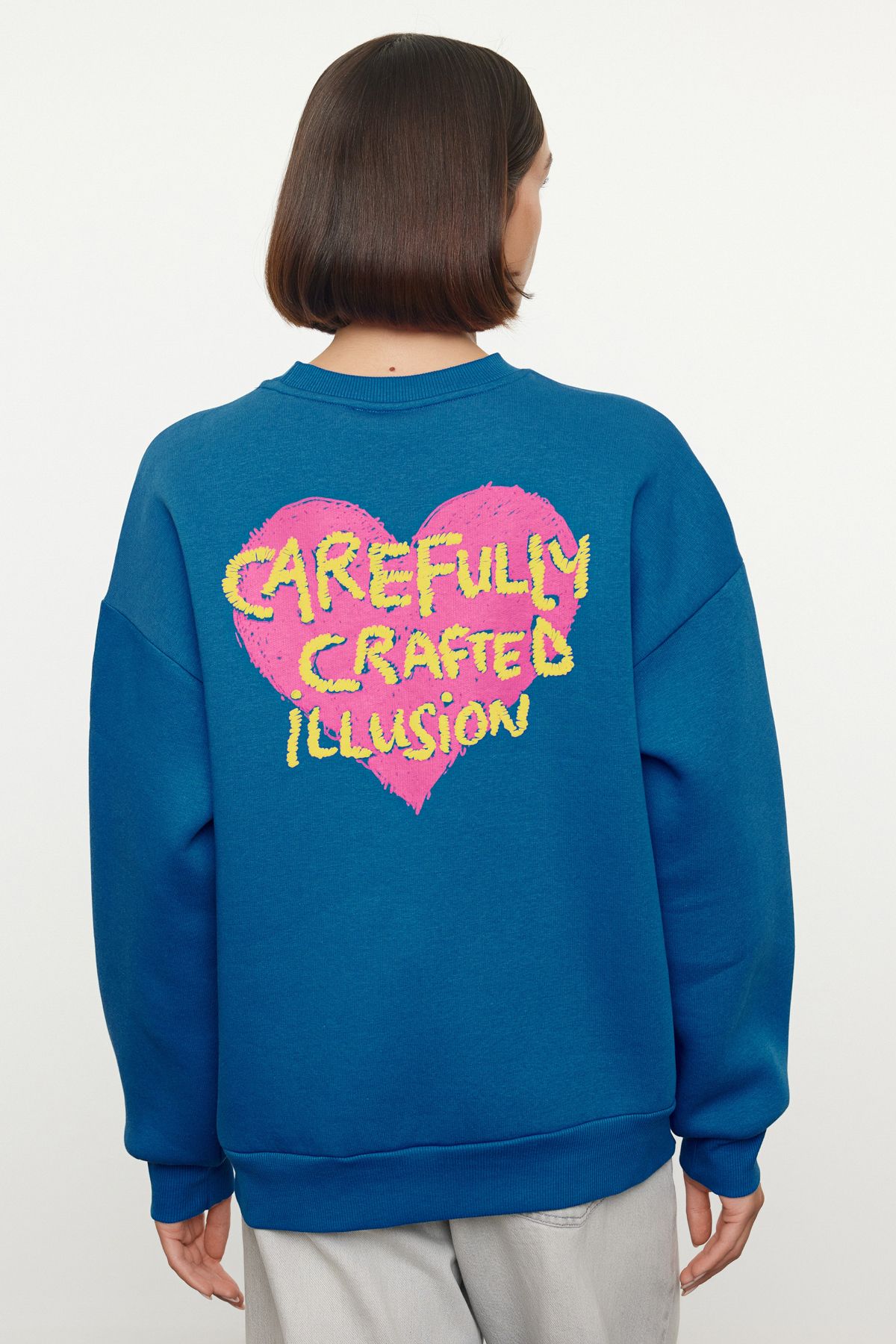 Trendyol Collection-Fleece Saks Oversize Sweatshirt - Prägedruck auf Brust und Rücken, dicke Innenseite Twoaw24Sw00226 5