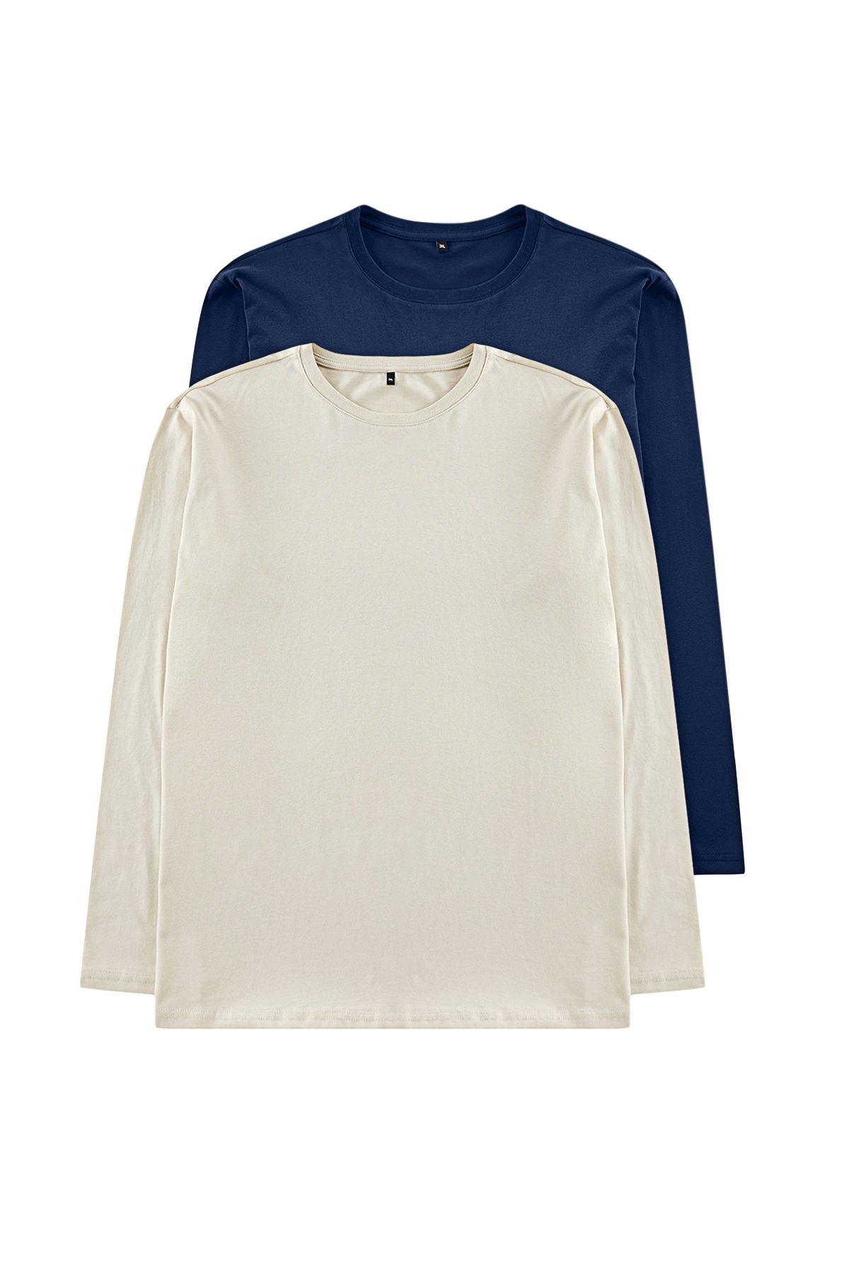 Trendyol Collection-Pachet de 2 marimi mari - 100% bumbac bleumarin-piatră tricou slim cu gât crew TMNAW25BF00003 2
