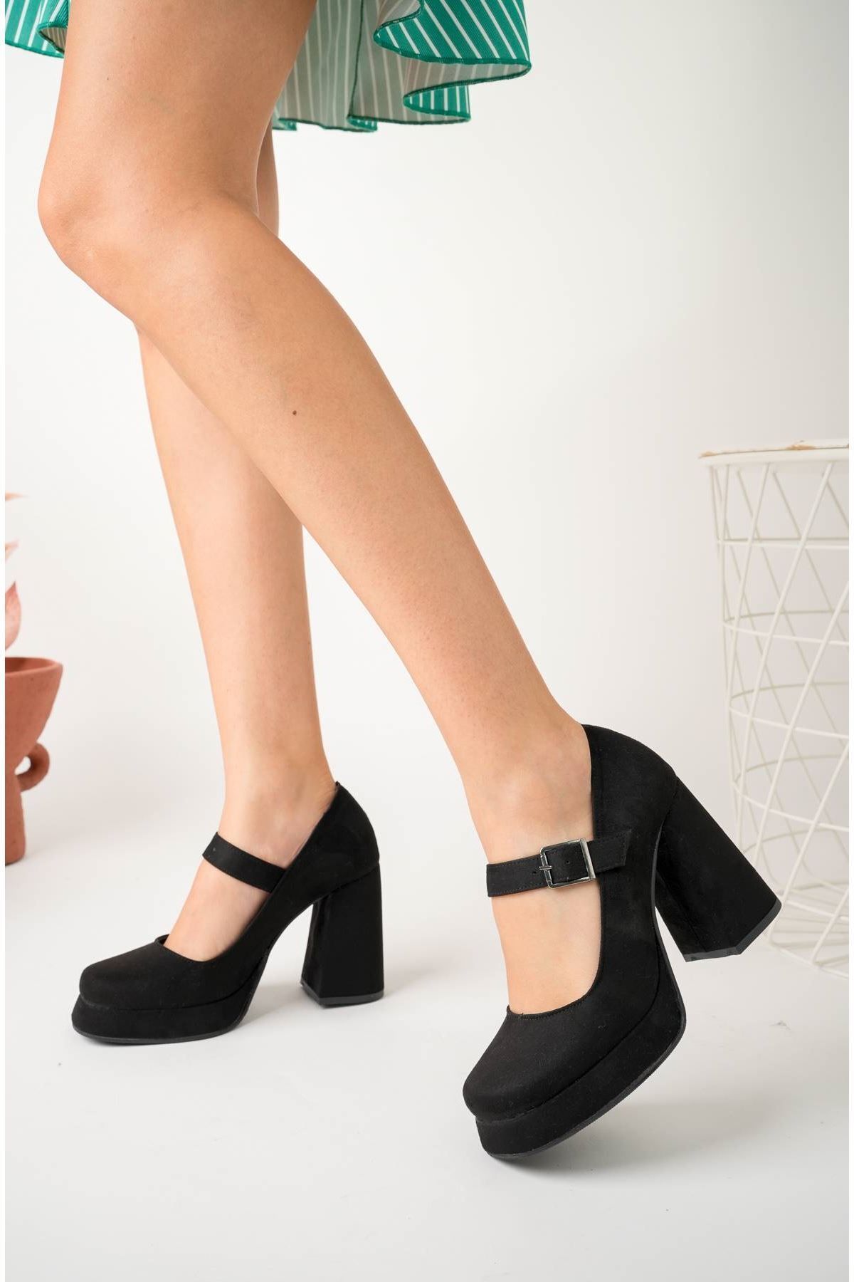 epaavm Pantofi Dama Din Piele Intoarsa Neagra Cu Platforma Cu Toc Pane Femeie - 36