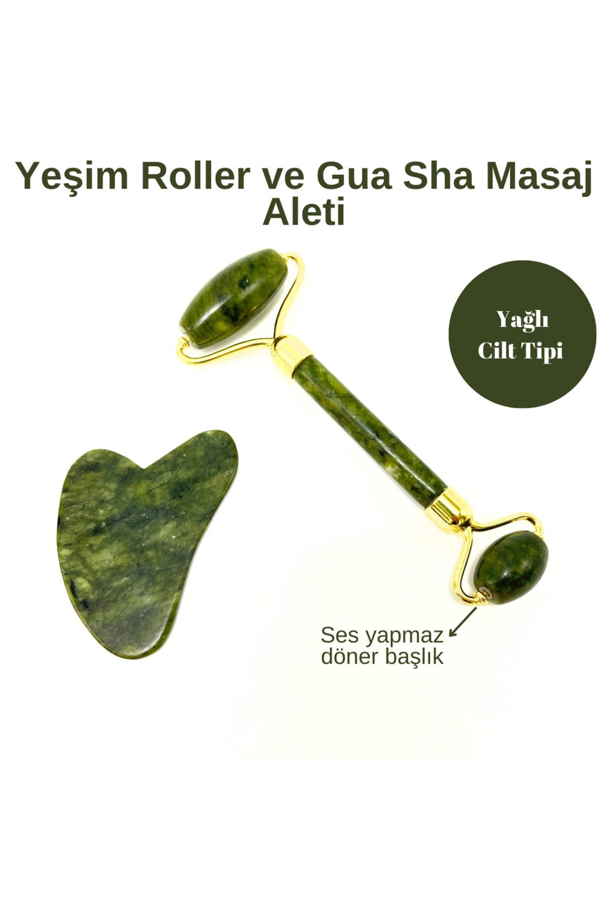 Sertifikalı Yeşim Roller ve Gua Sha Doğal Taş Masaj Aleti Takım — سبز ydtma9