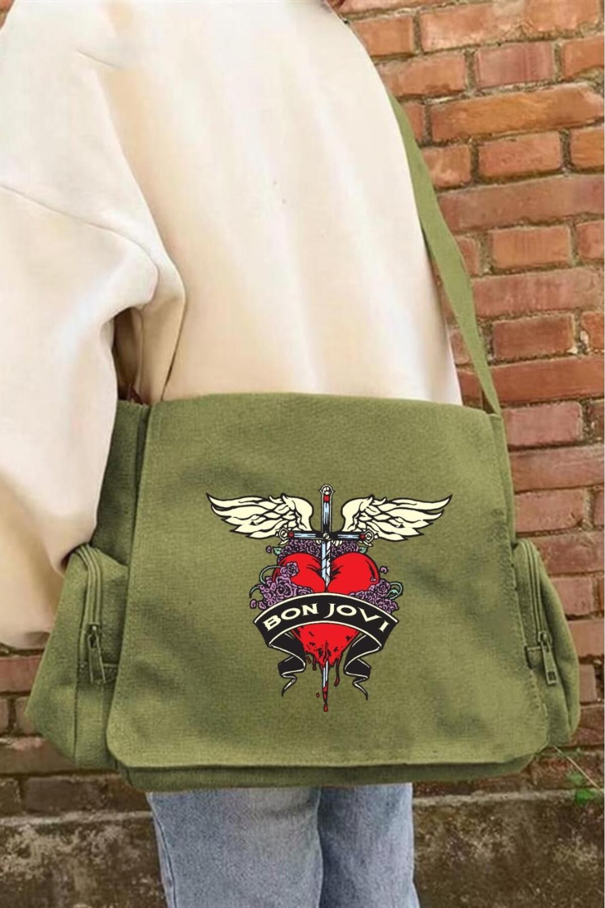 DEEFWEAR Geantă Unisex Verde Cu Imprimeu Bon Jovi - Stillex Unisex - One Size