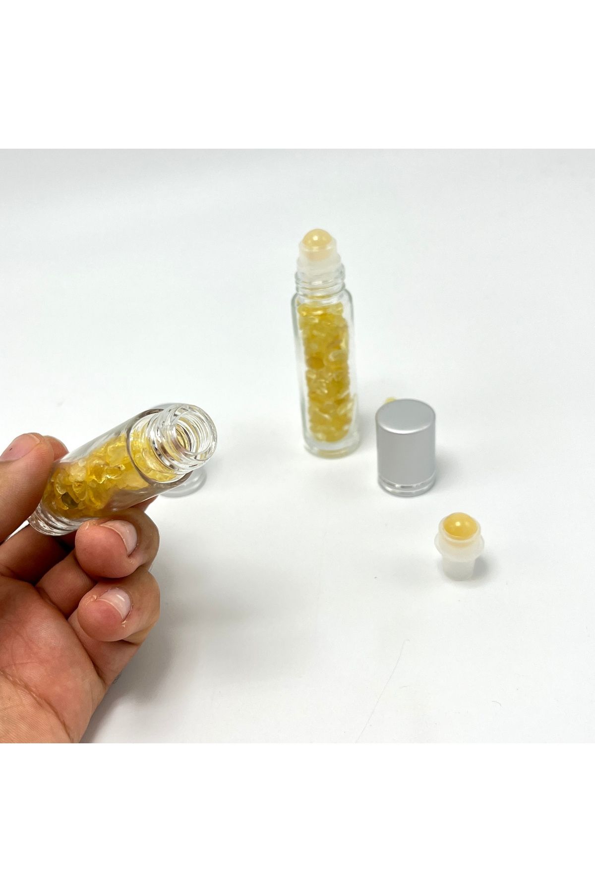 Sertifikalı Sitrin Doğal Taş Esans Şişesi ve Roller Masaj Aleti 10ml — طلایی ydtma20 — تصویر 3 از 6
