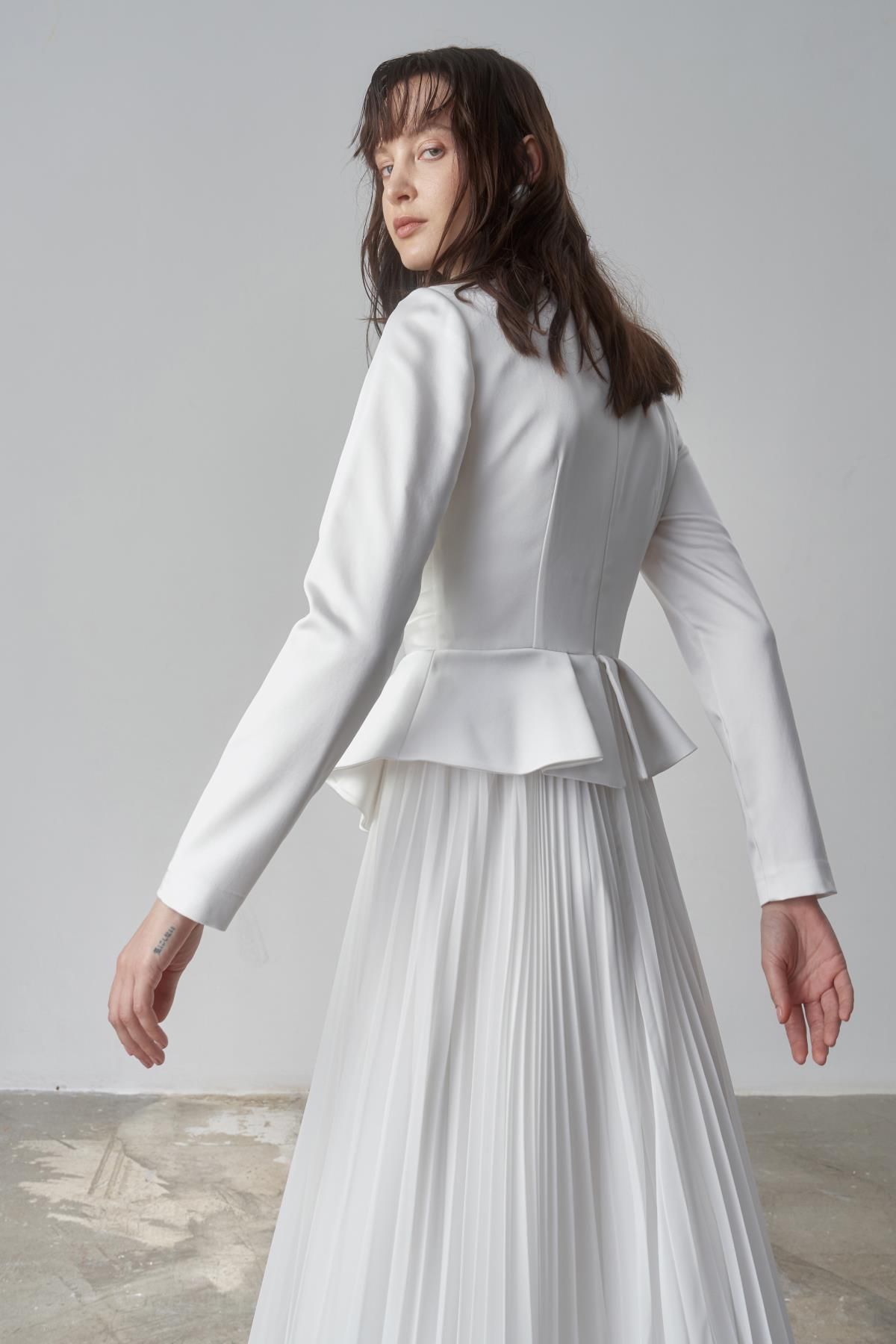 MERCI MS FANCY Pleated Satin Skirt and Draped Long Evening Dress Trendyol