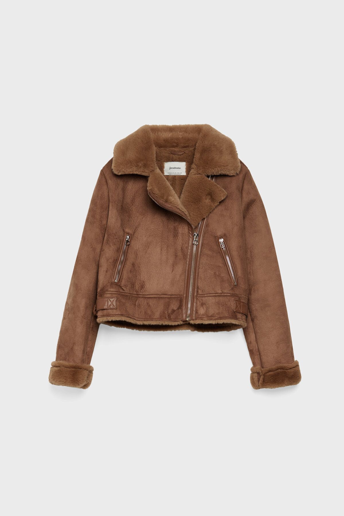 İçi Suni Kürklü Suni Süet Crop Biker Ceket