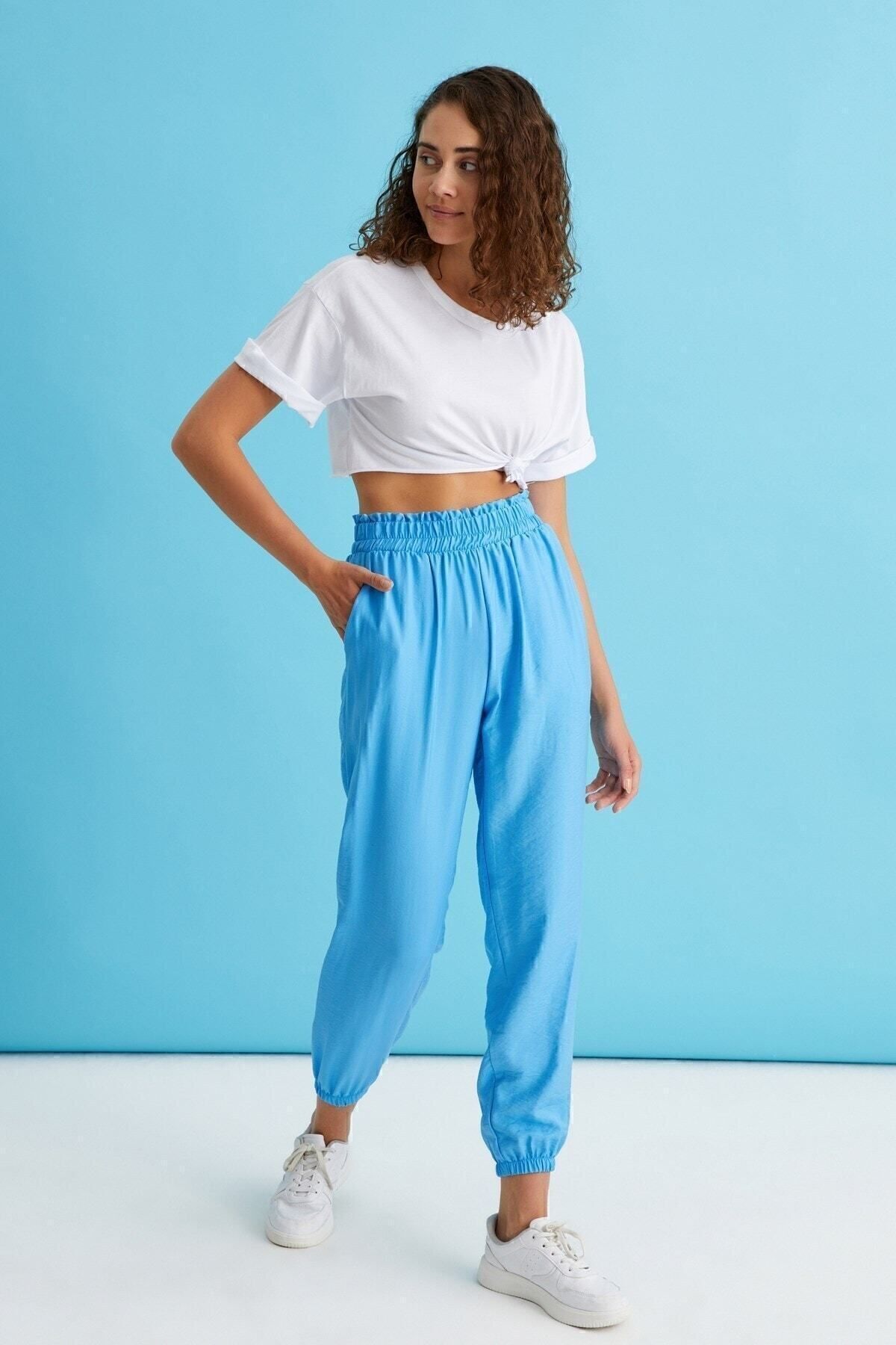 Curly-Pantaloni albastri cu țesături elastice 4