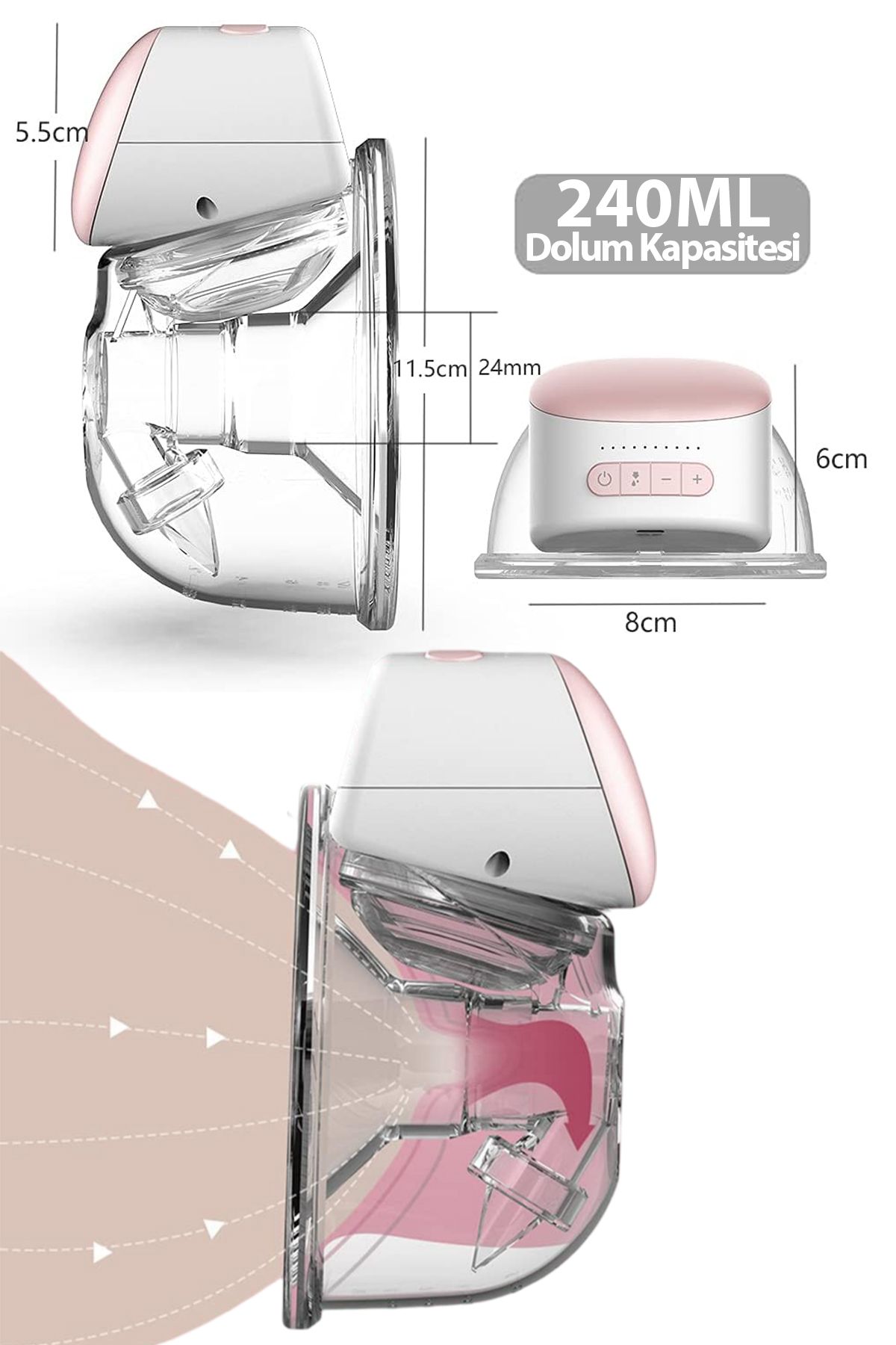 Bebebao P1 X 2 Adet Giyilebilir Elektrikli Göğüs Ve Süt Sağma Pompası 240ml Otomatik (TÜRKİYE GARANTİLİ) fotoğrafı 3 (önizleme)