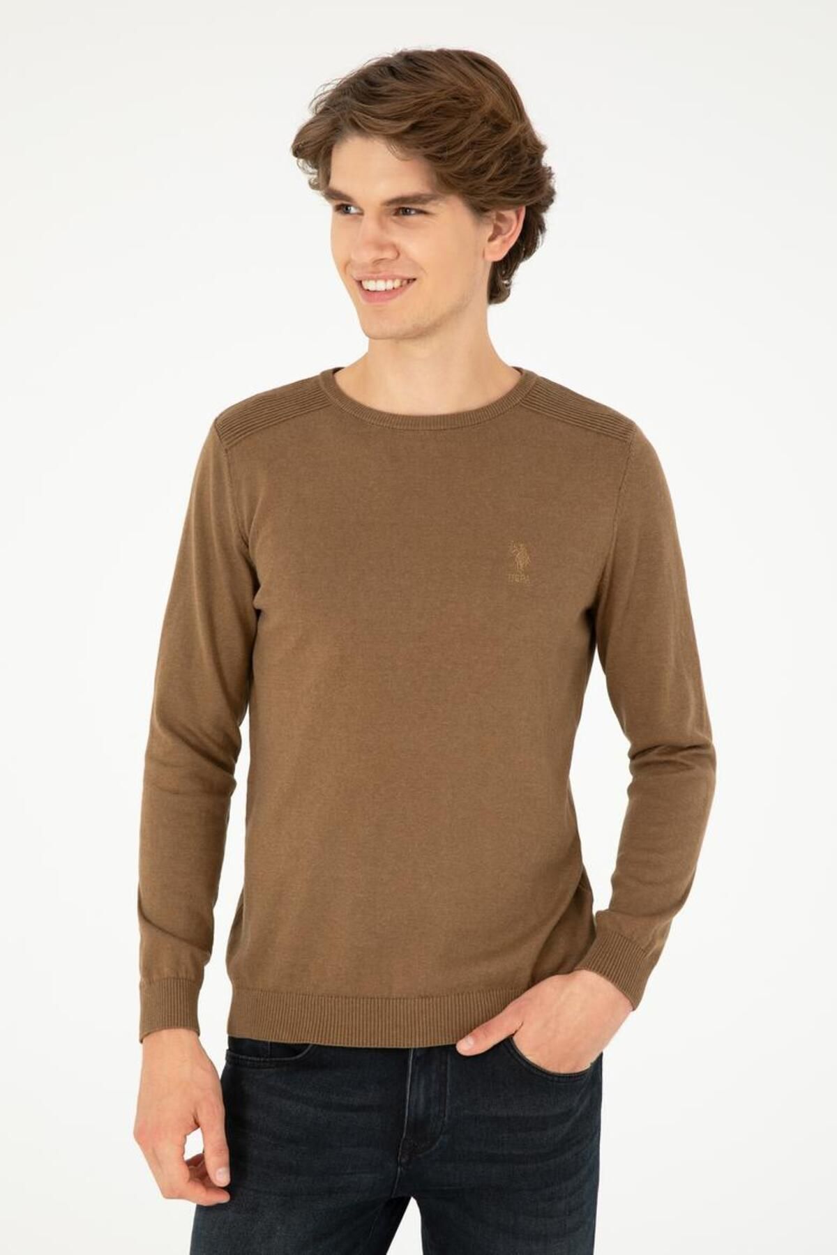بافت و پلیور مردانه خاکی یو اس پولوU.S. Polo Assn. | TEKSPOR192099.2 اورجینال - تصویر 3
