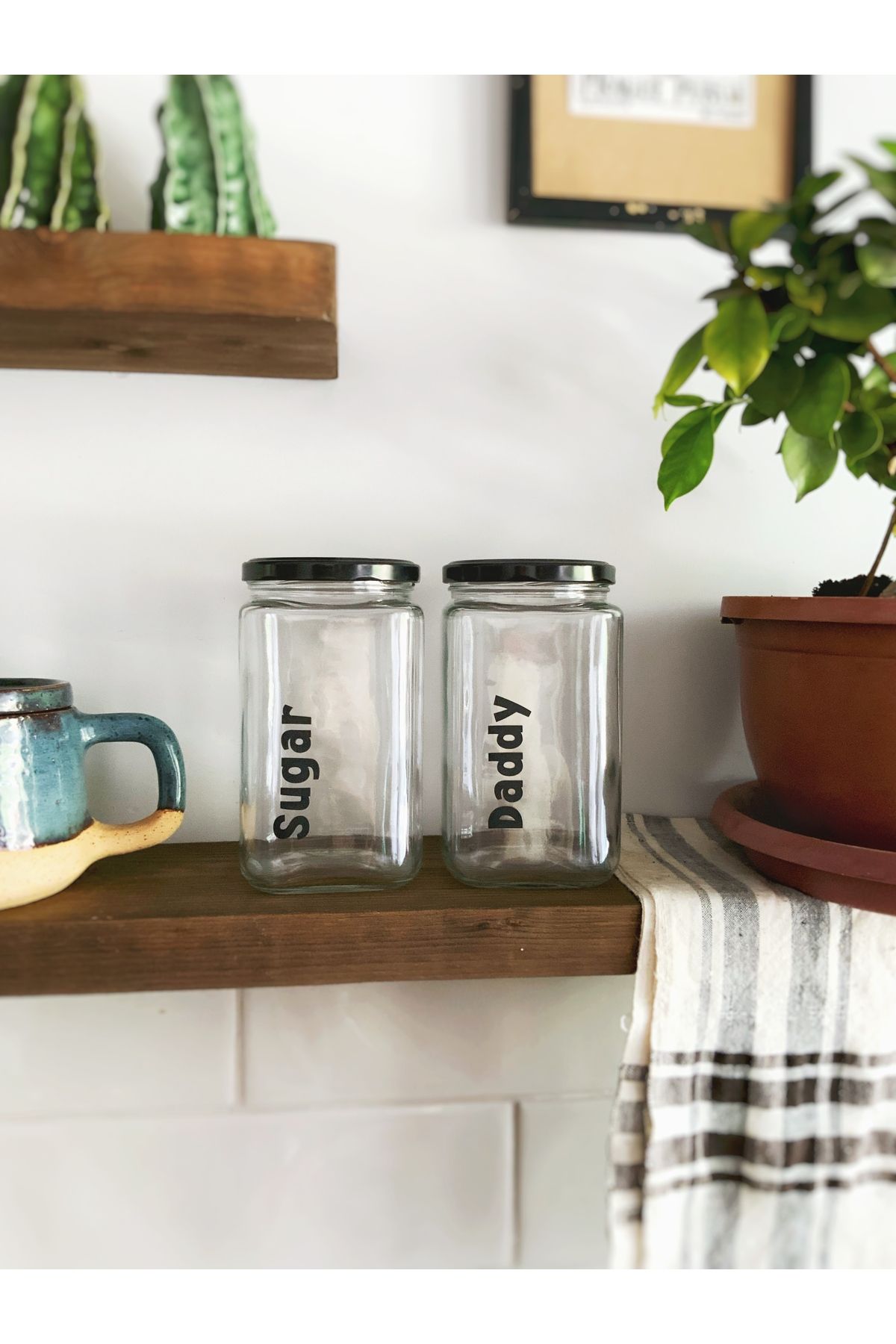 Spirited Sugar Glass 2-Piece Decorative Provisions Coffee Tea Sugar Jar 850cc Decorative Jar