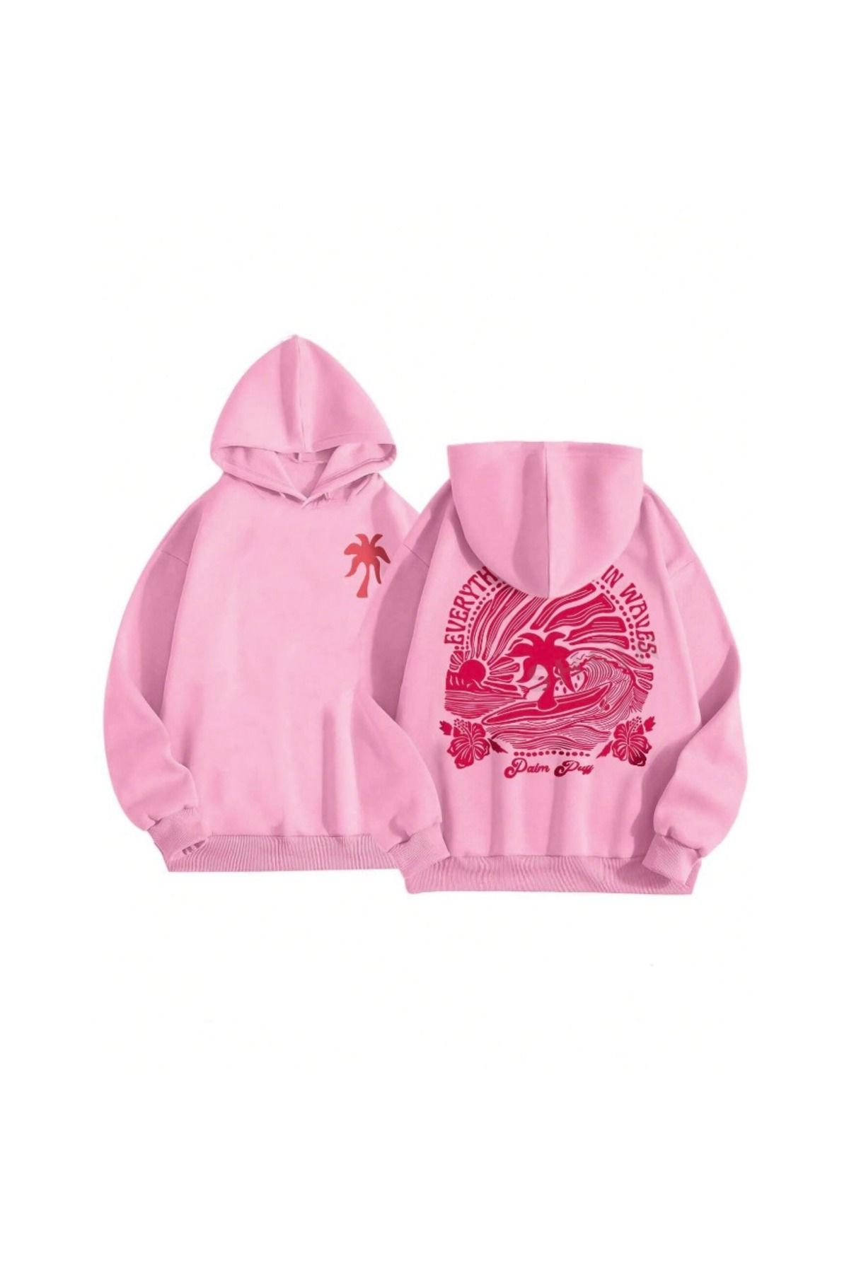 Girls Pink Back and Front Printed Raised Sweatshirt