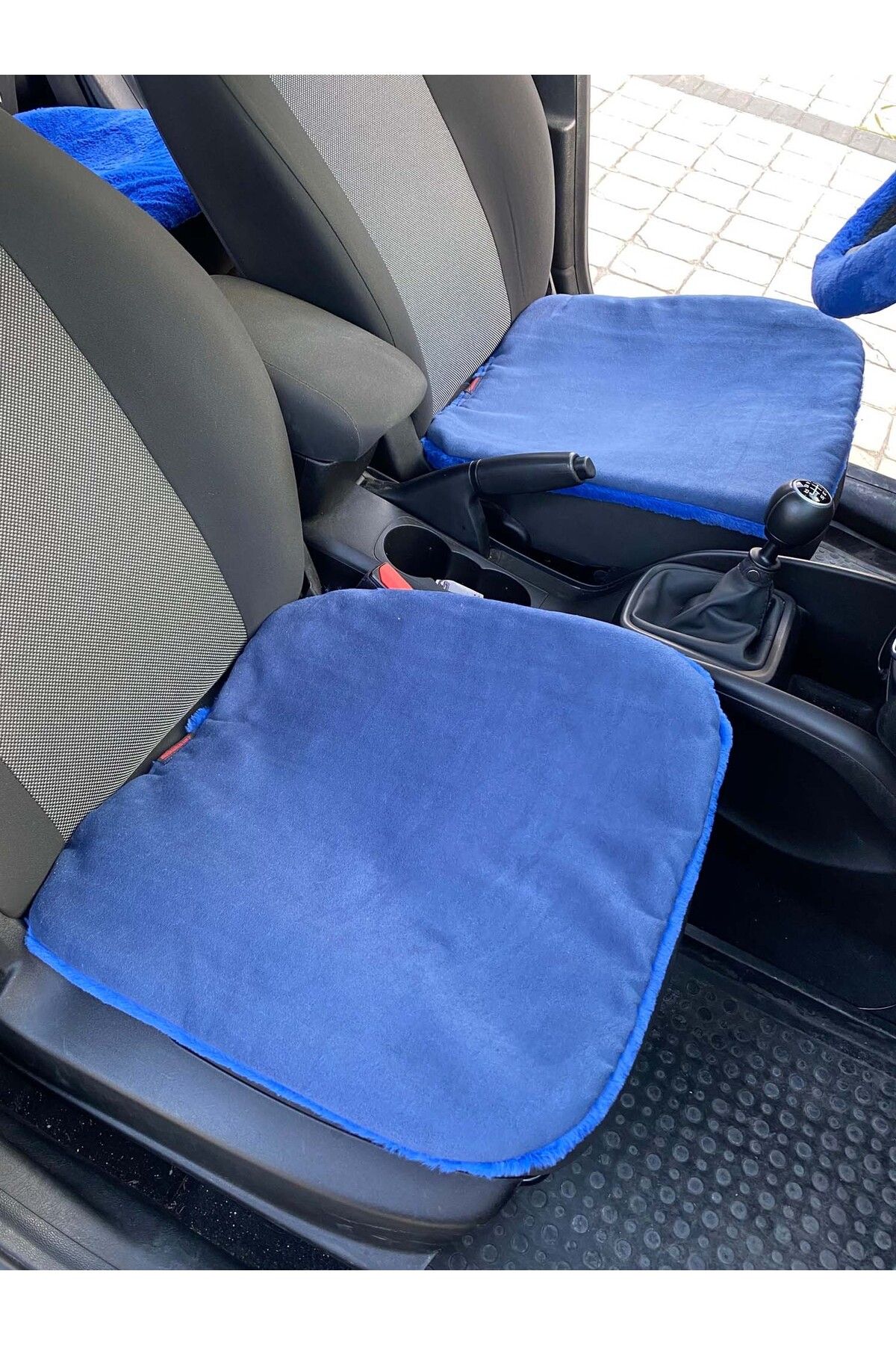 Oto Aksesuarcım Yumuşak Tüylü Peluş Serme Oto Koltuk Koruyucu Minder Ön Arka Mavi fotoğrafı 4 (önizleme)