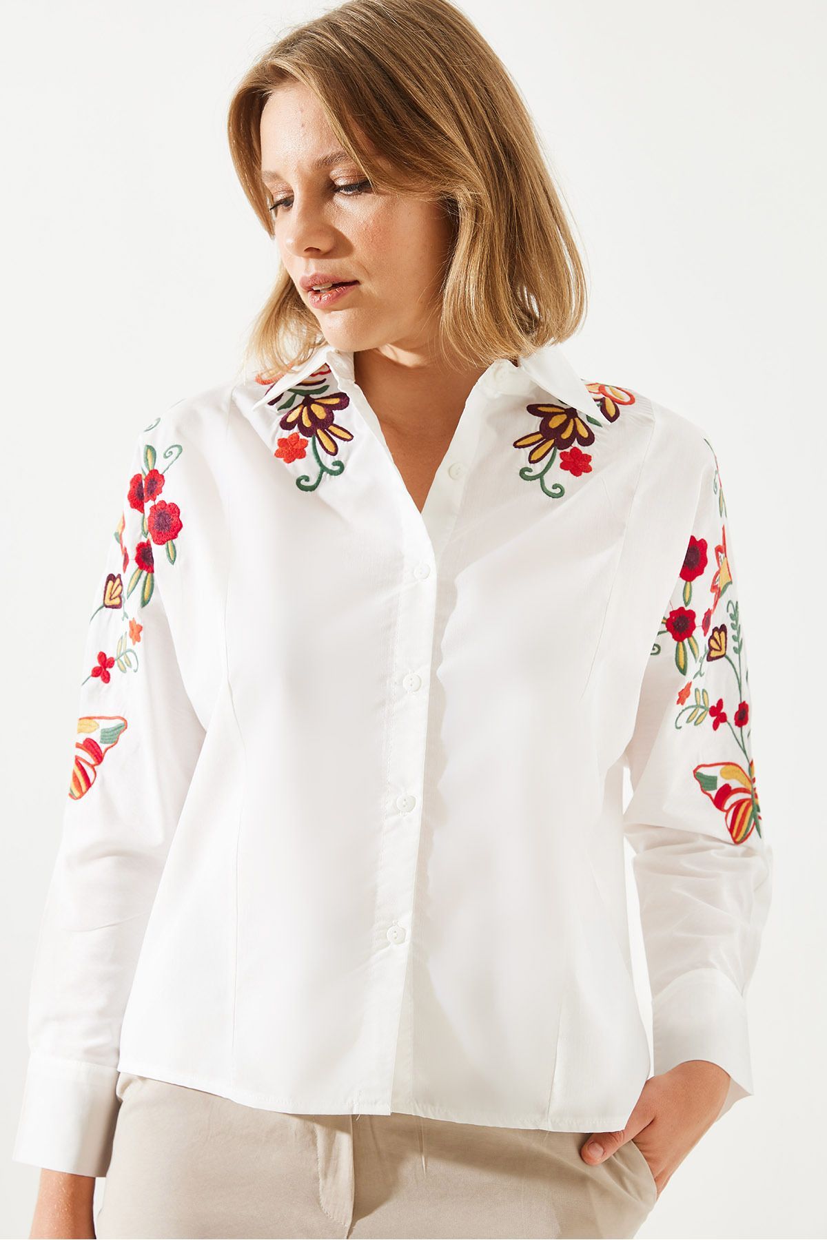 Bianco Lucci-Damen-Hemd aus Leinen mit Stickerei 60251781 2