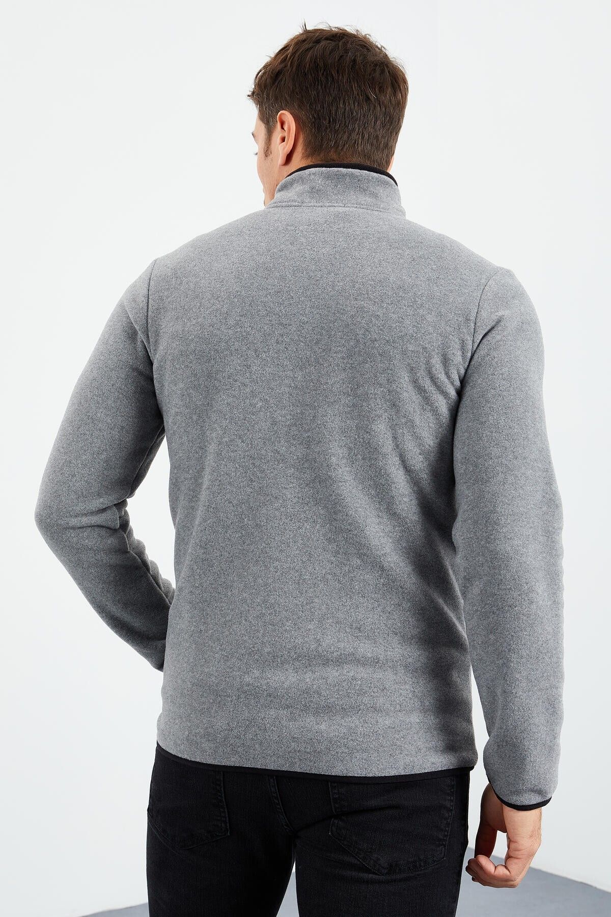 Tommy Life Men's Fleece Sweatshirt Gray Melange, Embroidered Stand