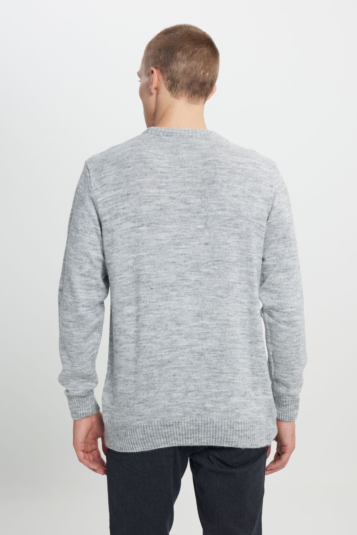 ALTINYILDIZ CLASSICS-Férfi mintás kötöttáru pulóver - Bone-Grimelange, Crew Neck, Standard Fit 6