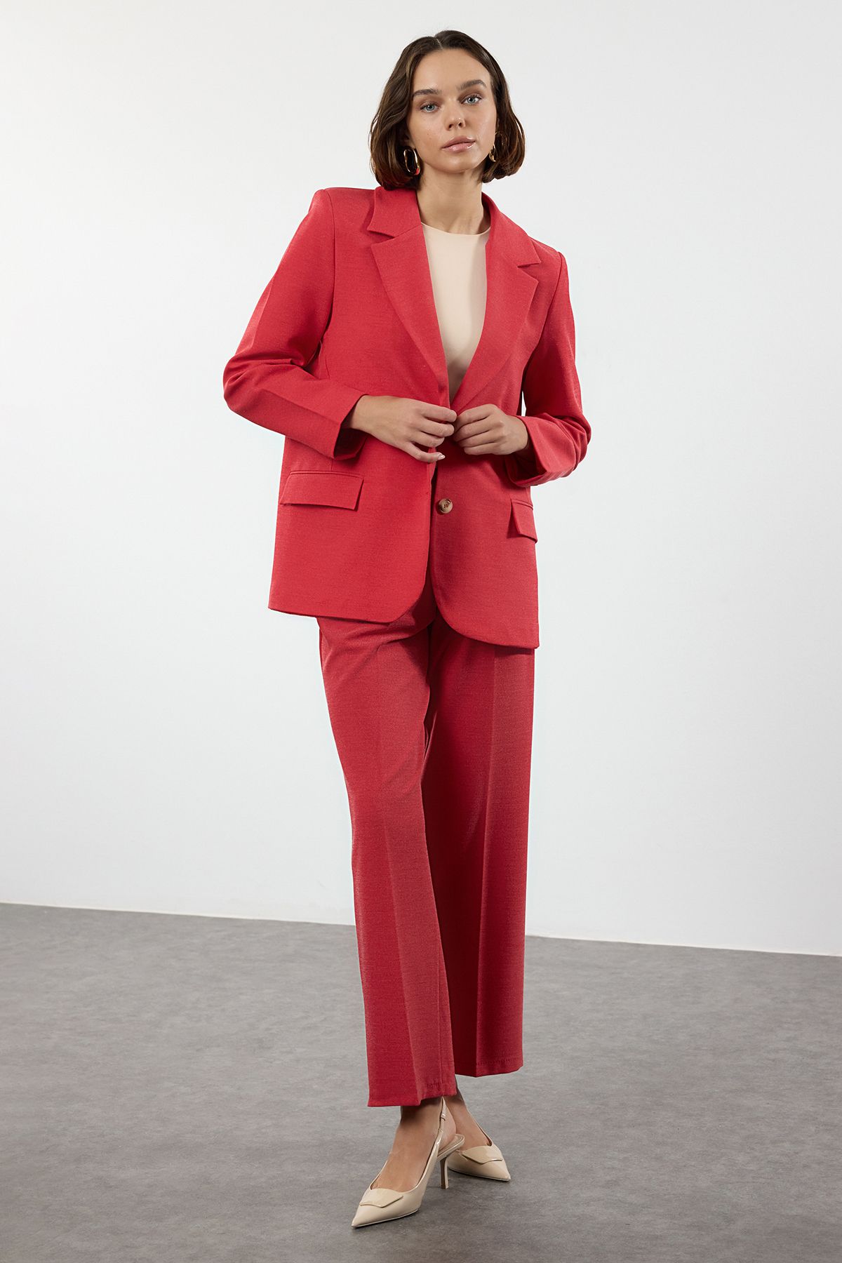 Trendyol Collection Kurtka Marynarka Polyviscon Red - Twoaw23bc00132 Kobieta - 38