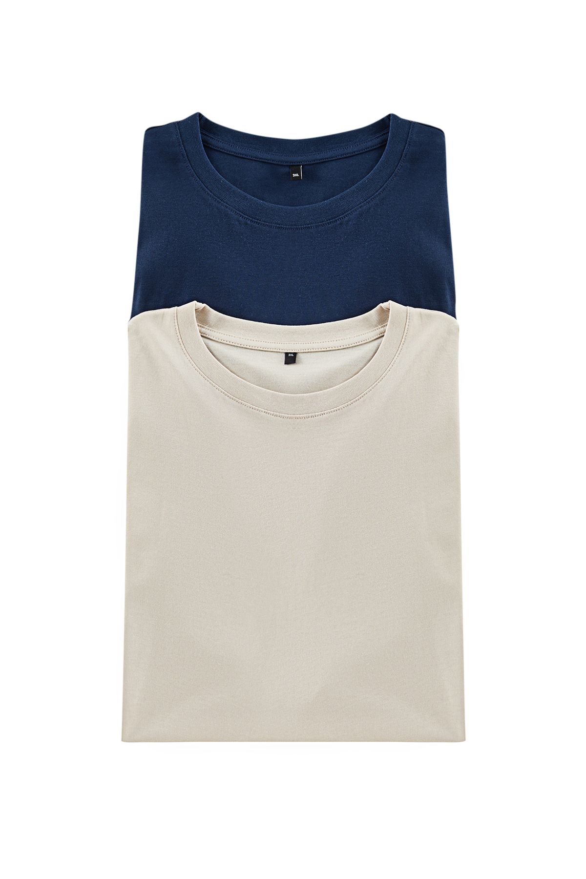 Trendyol Collection-Pachet de 2 marimi mari - 100% bumbac bleumarin-piatră tricou slim cu gât crew TMNAW25BF00003 3