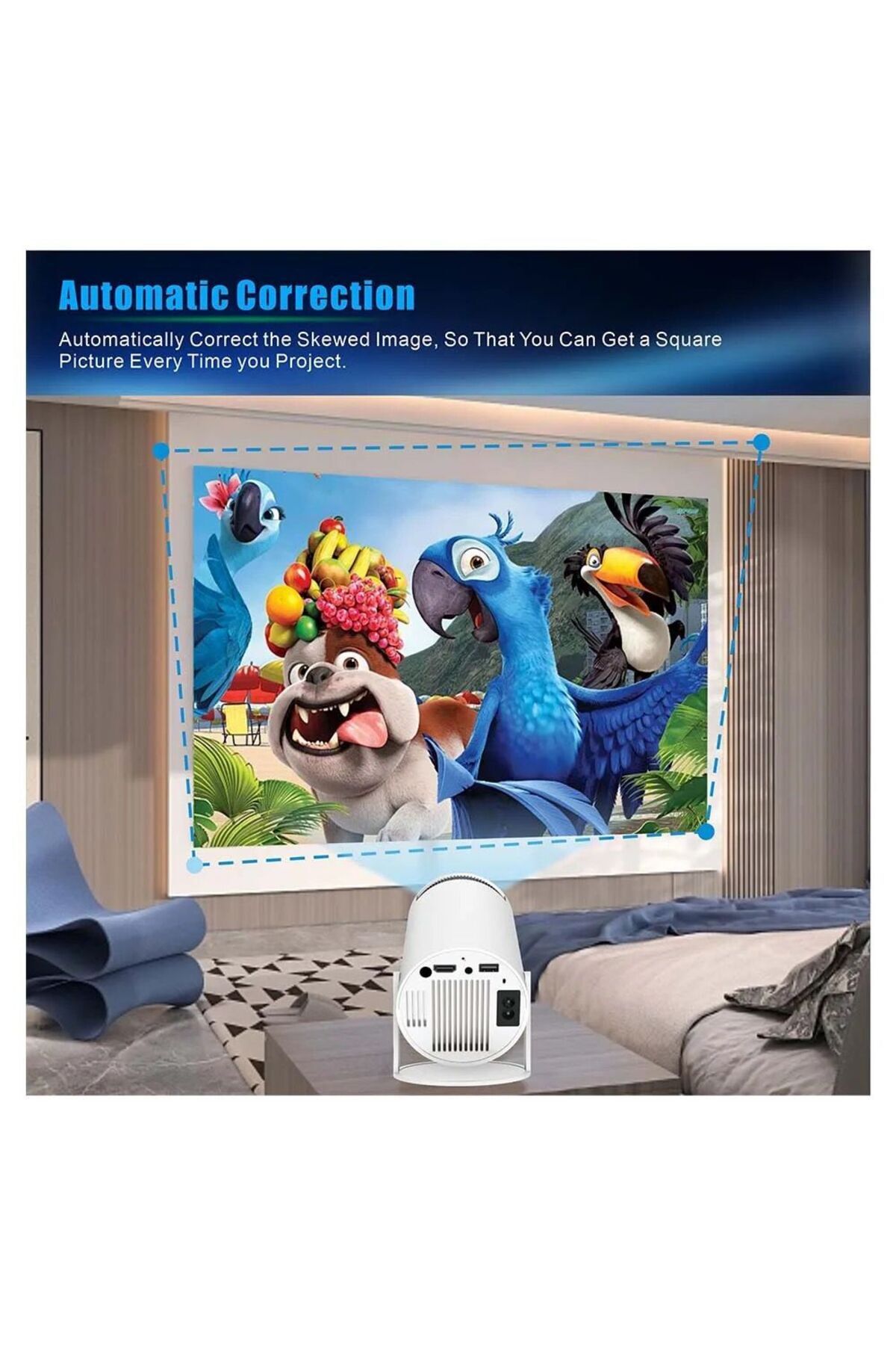 Resim Heaven House Taşınabilir Projeksiyon Cihazı Projektör Cihazı Mini Projeksiyon 4k Projeksiyon Cihazı 