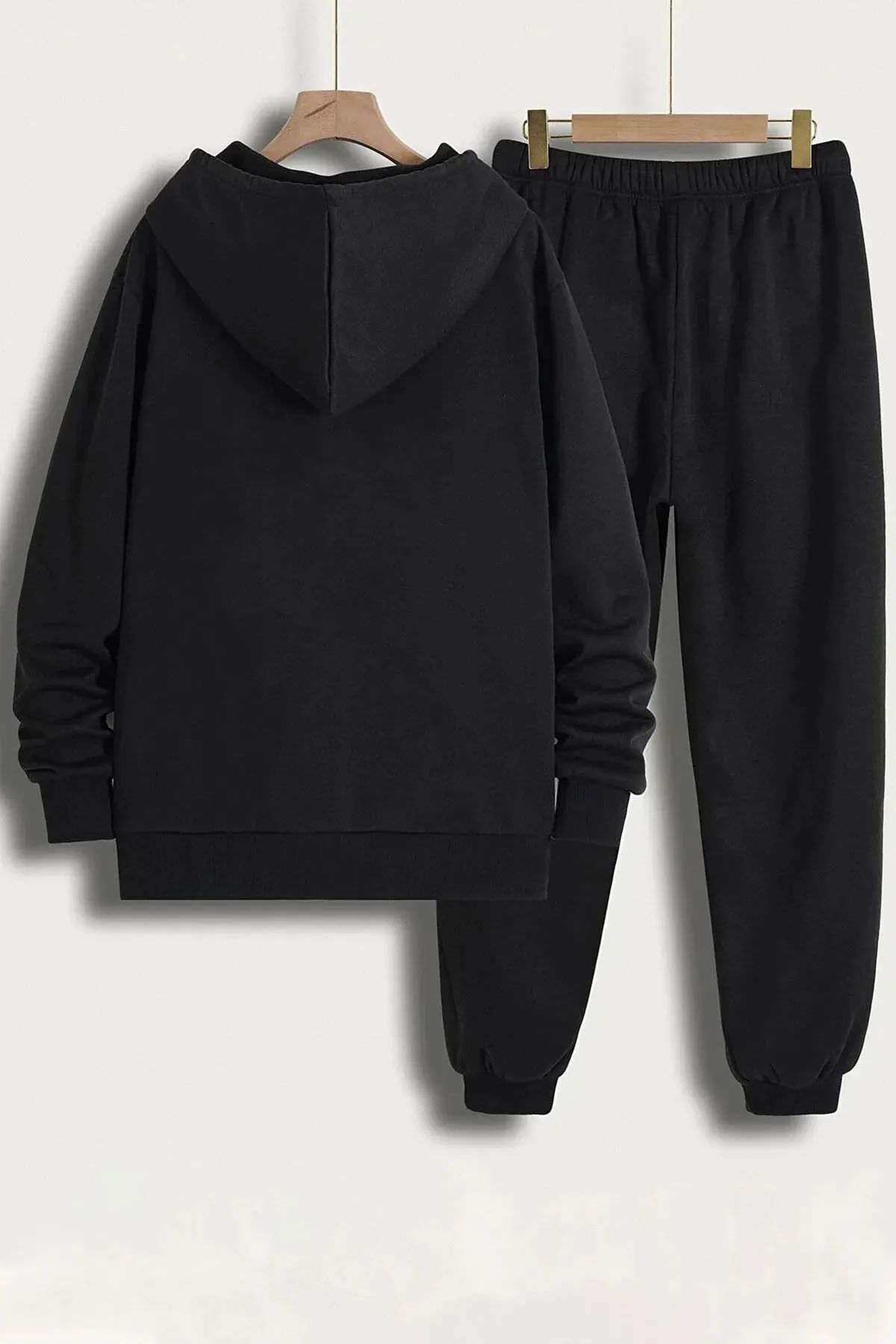 PENTHİLUS-Los Angeles Printed Oversize Black Sweatshirt and Sweatpants Set 2