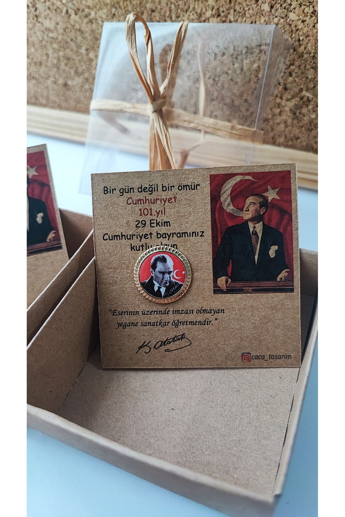 Atatürk Portrait and Moon Star Collar Badge Metal 29 October Republic Day Gift with Card and Box