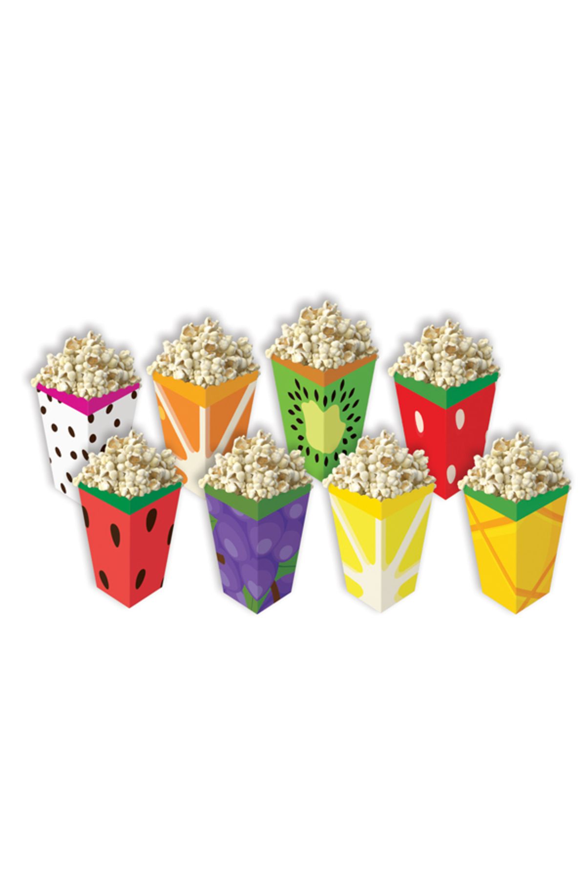 Parti Atölyesi Meyve Temalı 8 Adet Mısır Kutusu 8 Farklı Desen