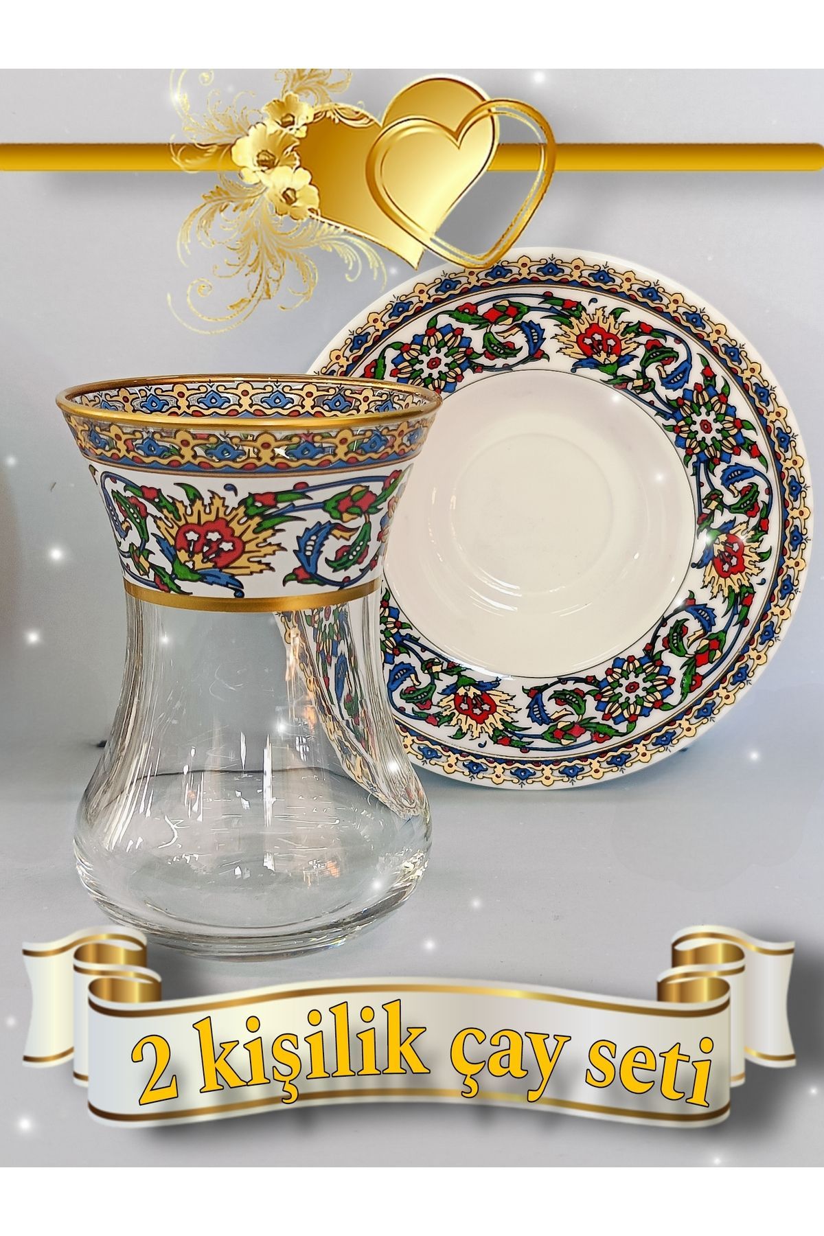SAMSA-Gold China Patterned Model 2 Porcelain Plate 2 Thin Waisted Cups Set of 2 3