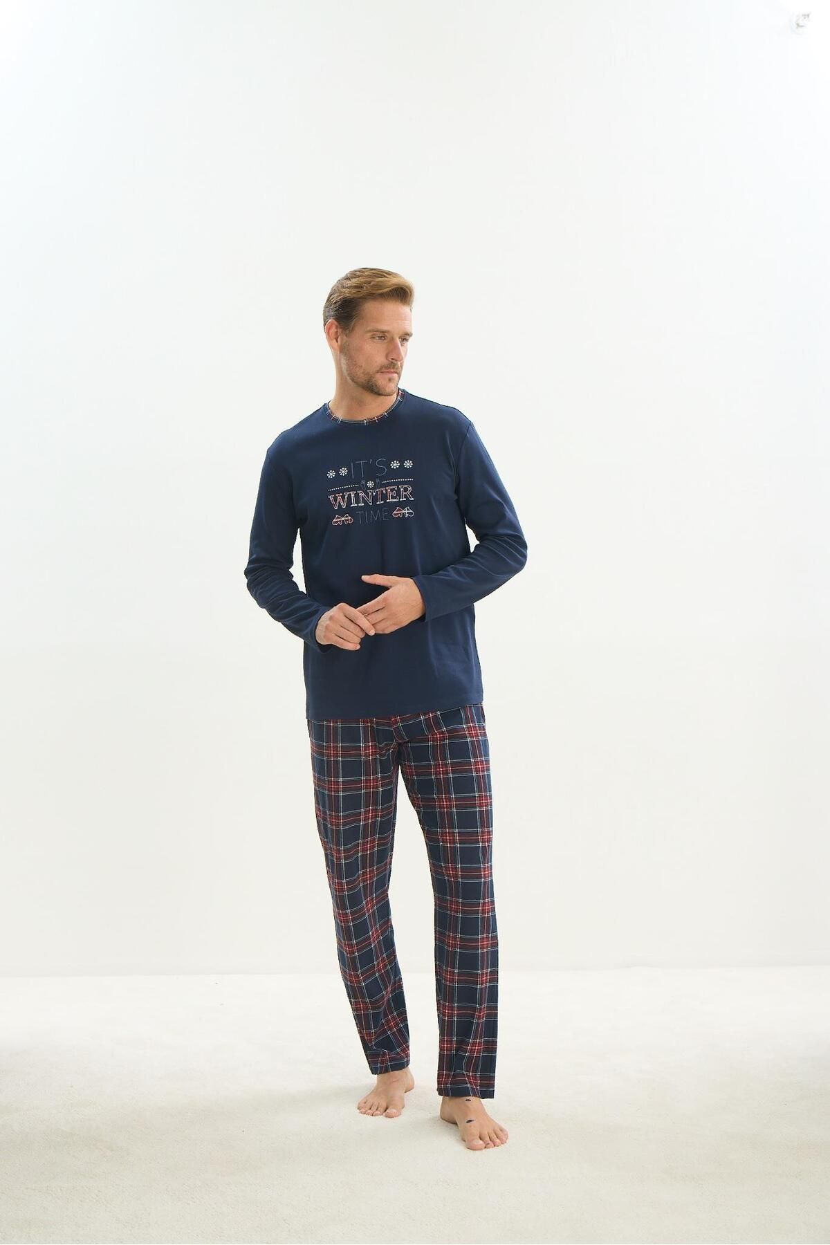 Sevim-Ανδρική μακρυμάνικη πιτζάμες Navy Blue - C1T2N5O9 1
